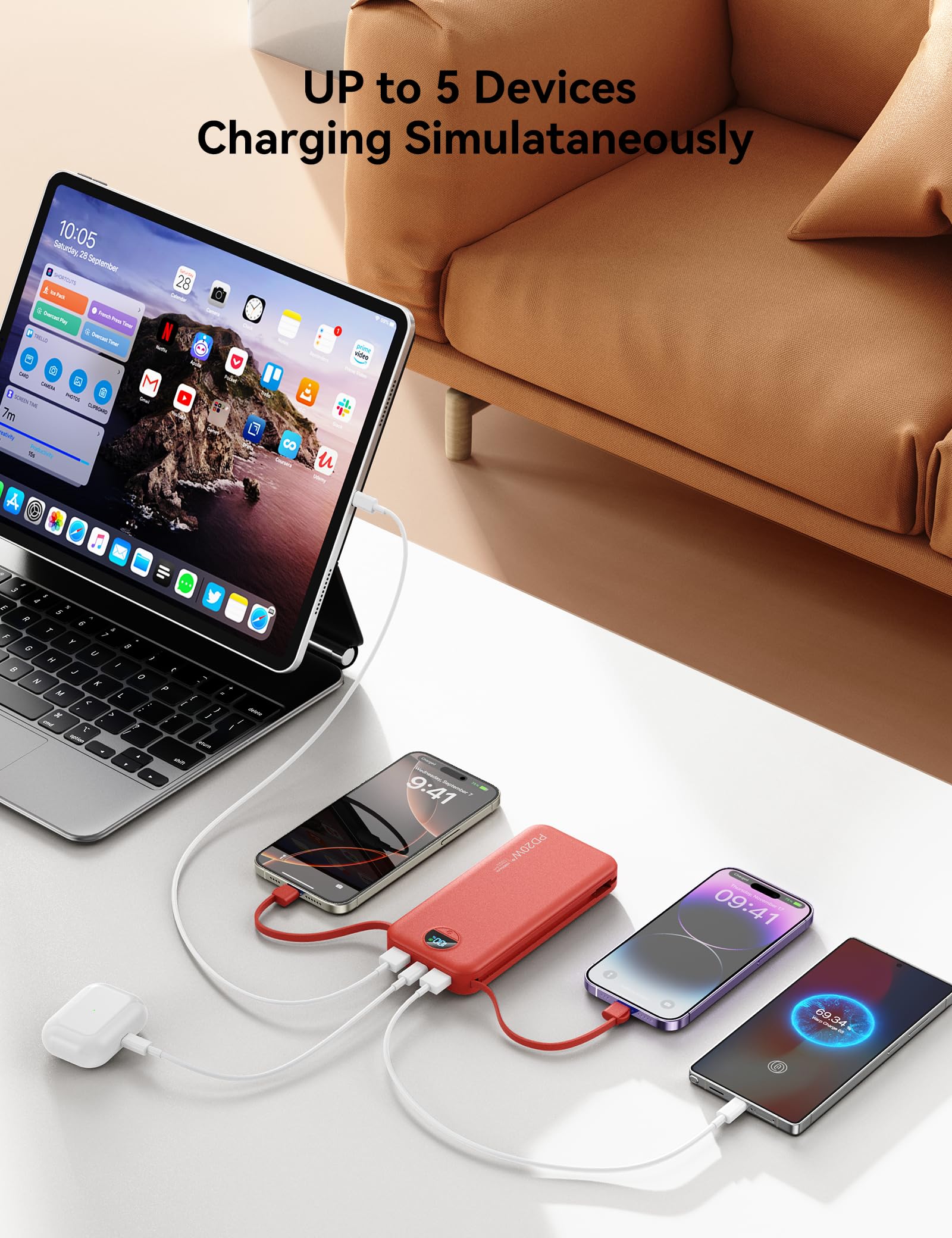 10000mAh Compact Portable Charger Power Bank with Built in - aonidi Official Imagery - 5