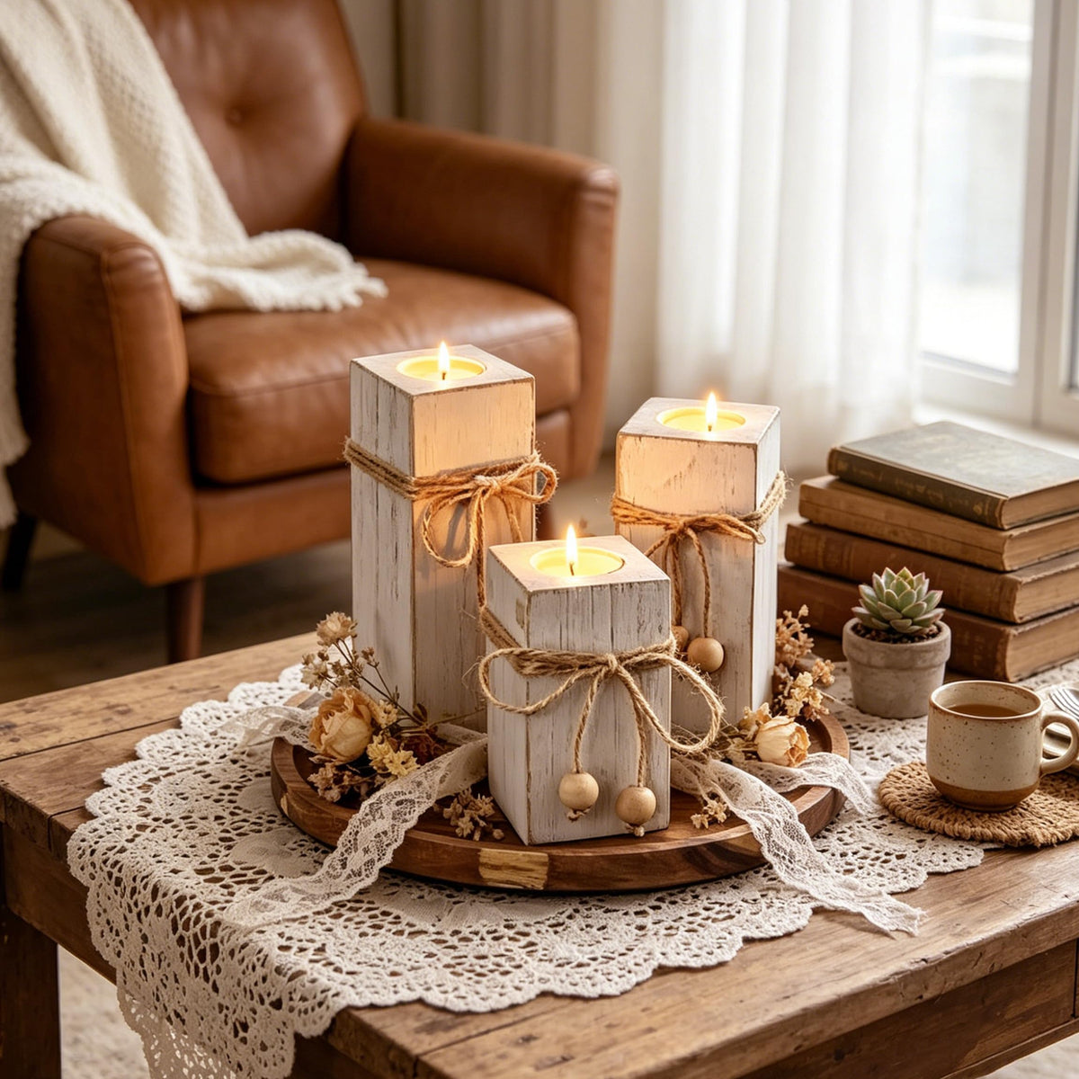 Farmhouse Candle Holder Decor 6pcs with Flameless LED - ZENLIV Official Imagery - 4