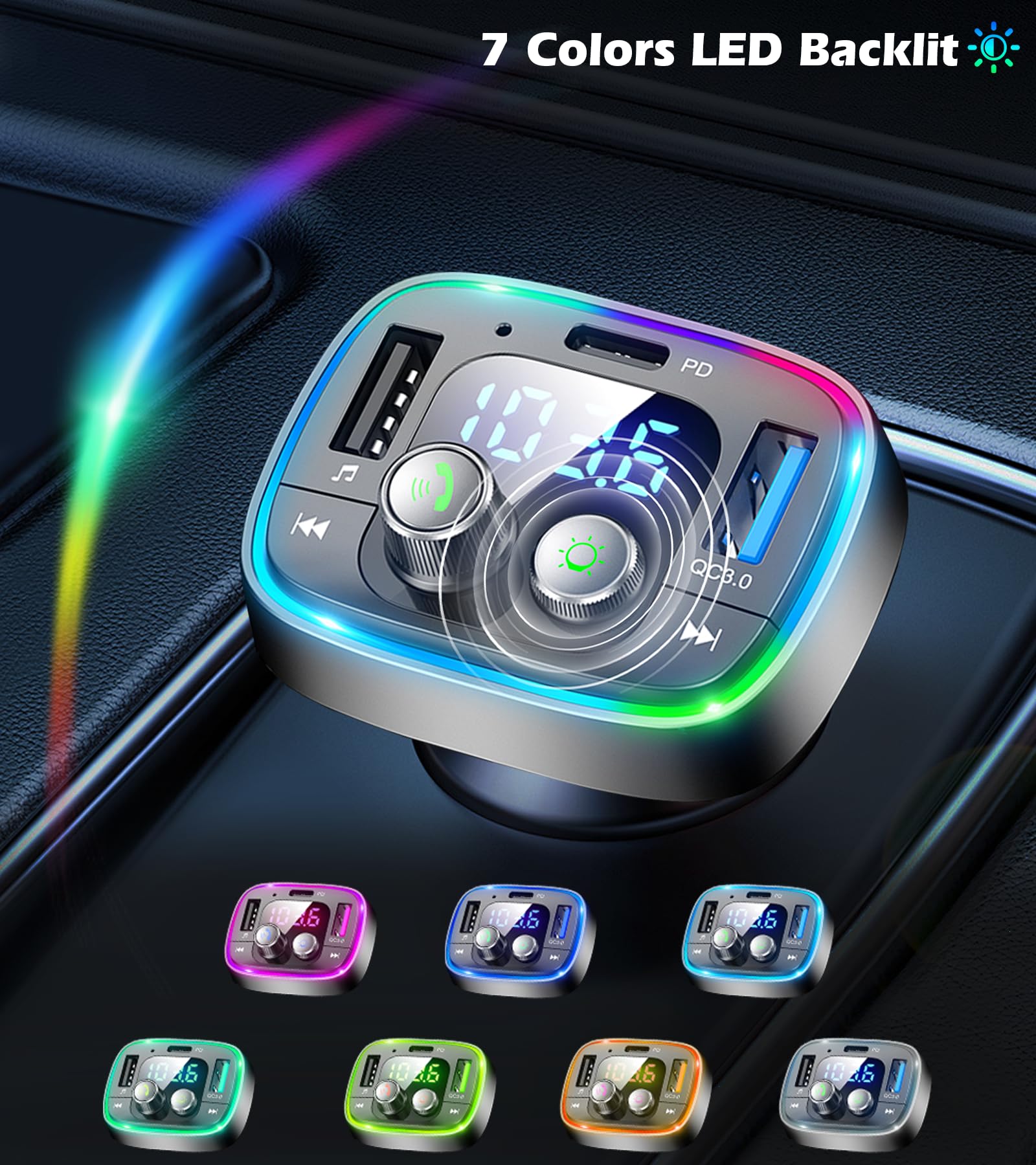 LIHAN Bluetooth Car Adapter 5.4, FM Transmitter, 48W PD/QC Charge by LIHAN - Angle View 7