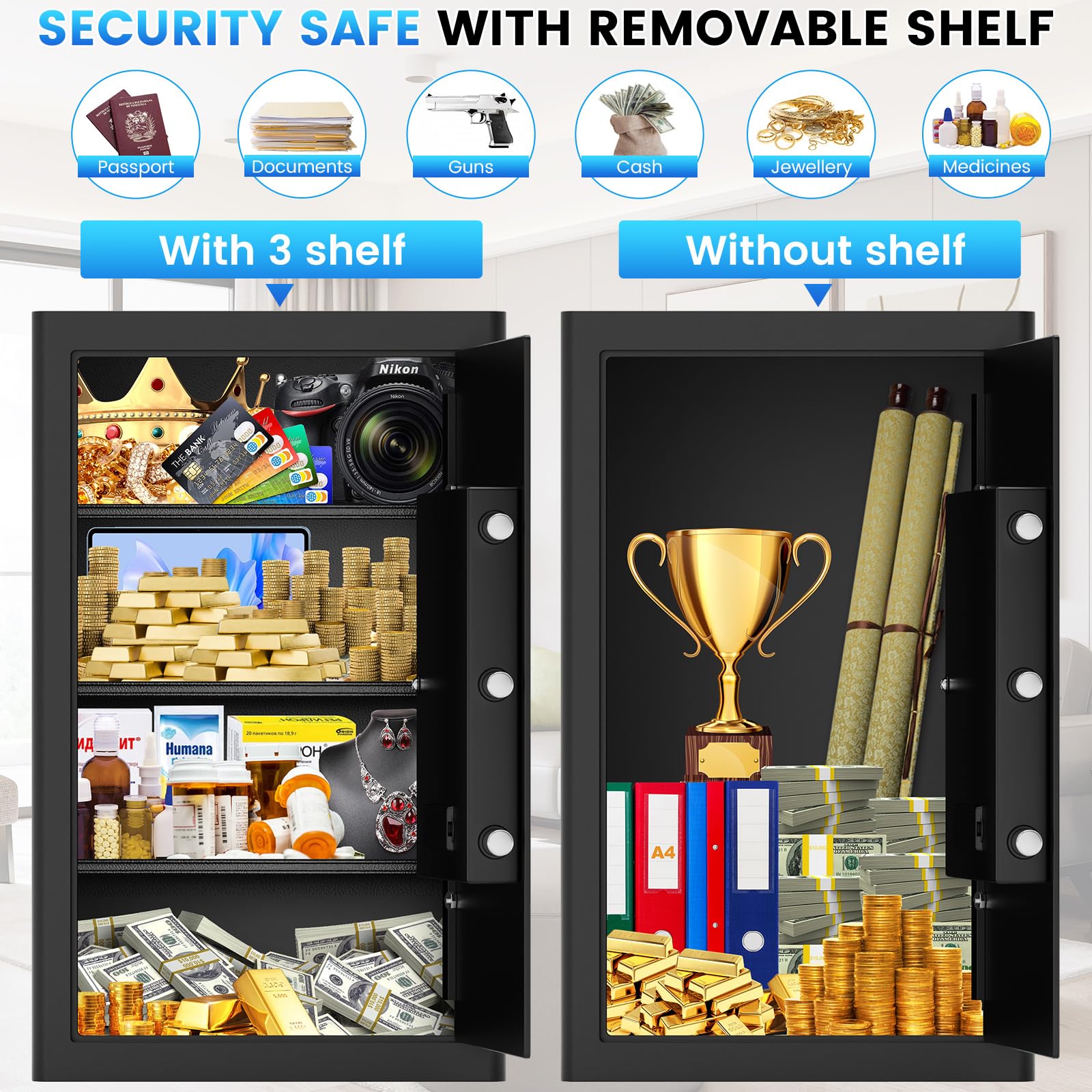 FOWORE 27.56"H Steel Safe Box, 6.0 Cuft Home Safes with Fireproof - FOWORE Official Product View 4