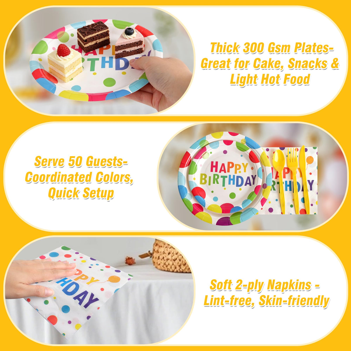 400 Pcs Disposable Birthday Party Tableware Set for 50 - COSINIA Official Imagery - 7
