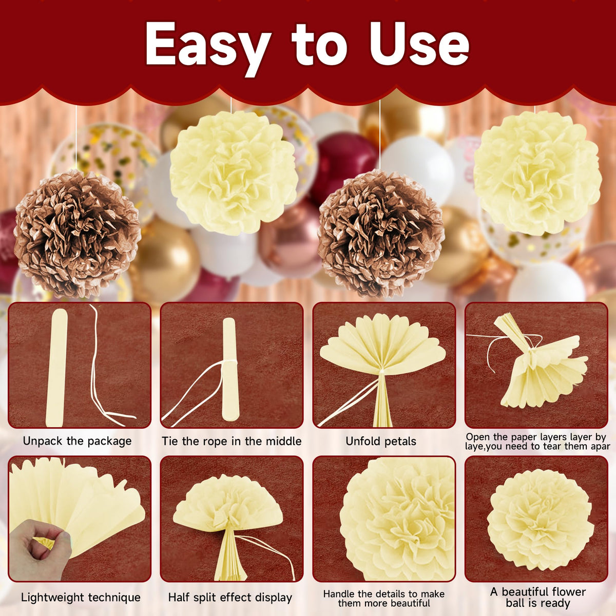 Burgundy Rose Gold Balloons Birthday Decorations - AFDBPXM Official Imagery - 5