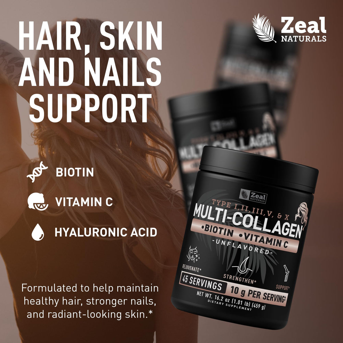 Zeal Naturals Multi Collagen Protein Peptides Powder Types I - Zeal Naturals Official Imagery - 4