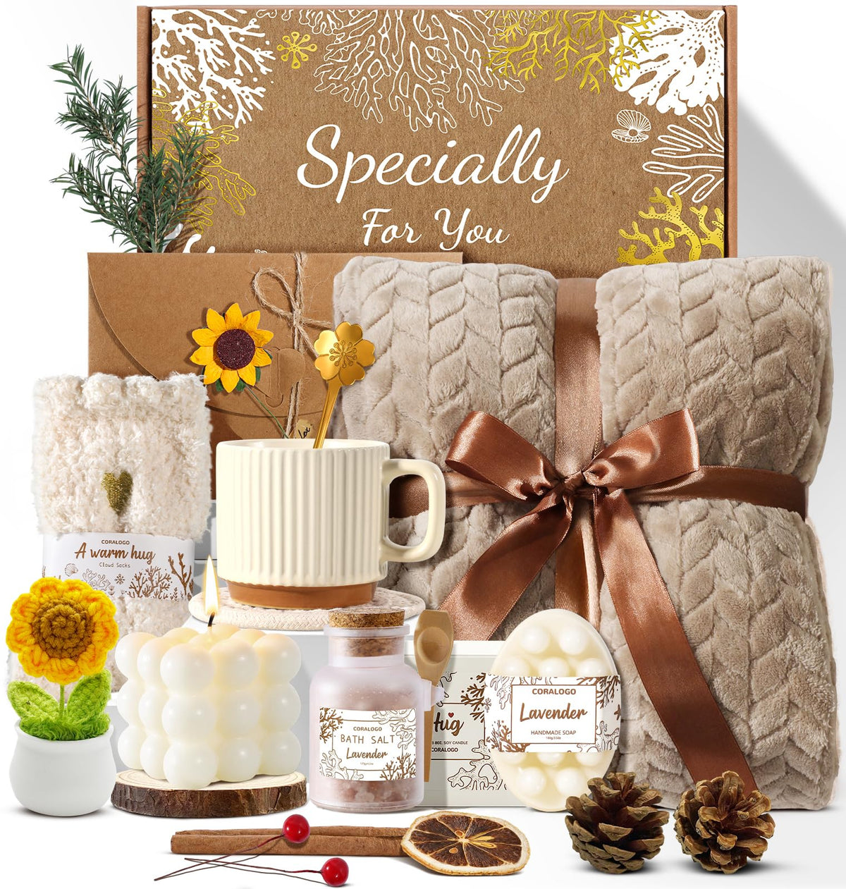 11pcs Spa Gift Baskets for Women Sunflower Self Care Set - Coralogo Official Imagery - 2