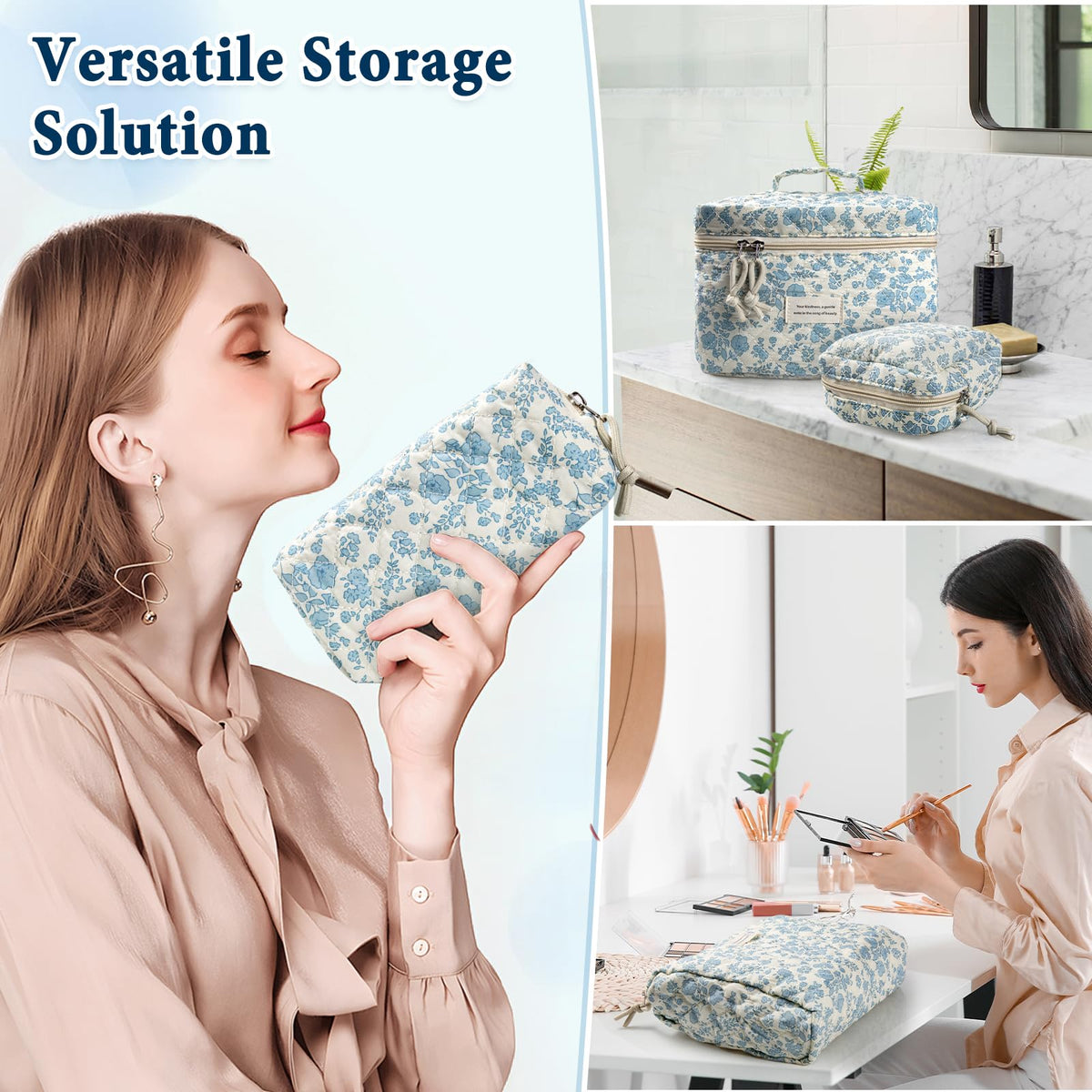 VIWIME Makeup Cosmetic Bag Large Cotton Quilted Travel - VIWIME Official Imagery - 5