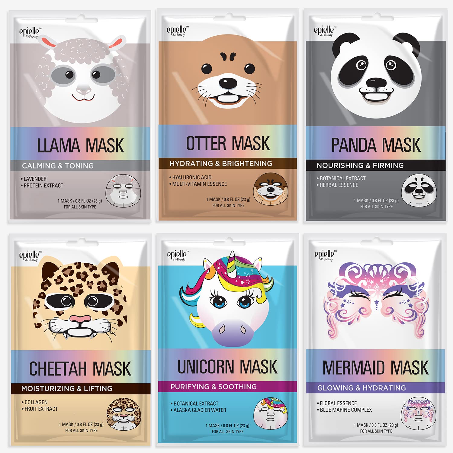 Epielle Character Face Mask Mystical Safari 6 Pack, Fun &amp; - Epielle