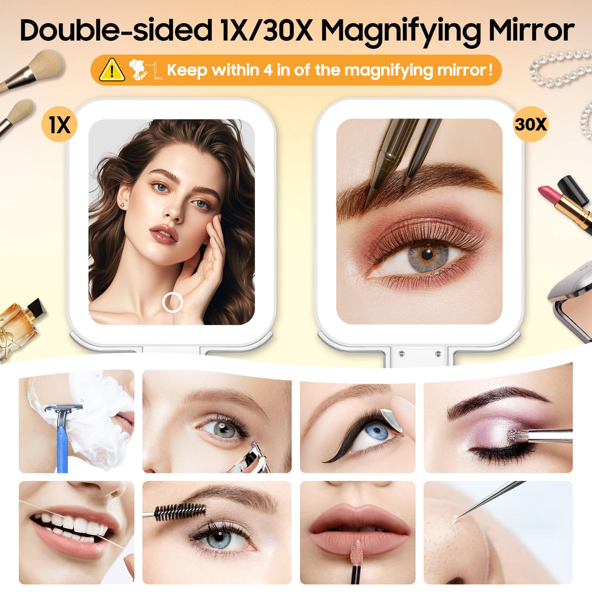 Travel Makeup Mirror with Lights Double Sided 1X 30X - B Beauty Planet Official Imagery - 4