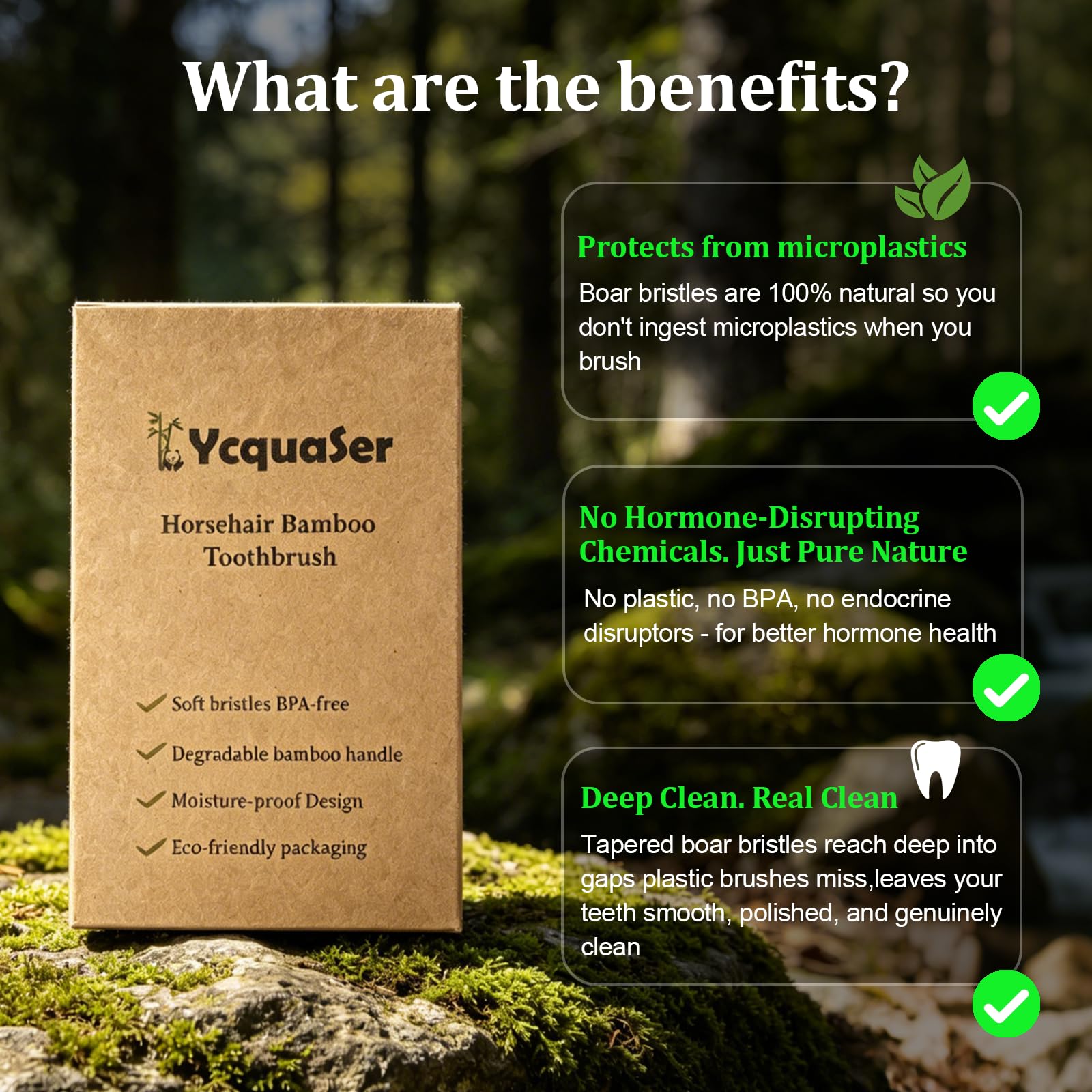 Ycquaser Bamboo Toothbrush 4-Pack | Natural Horse Bristles