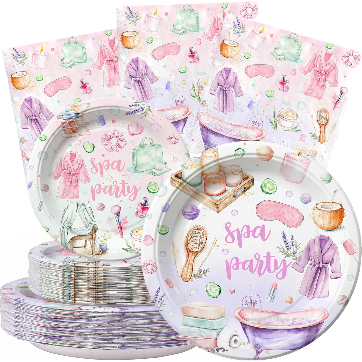 Spa Birthday Party Supplies for 40 Guests Spa Party Plates - SamPartyShop Official Imagery - 1