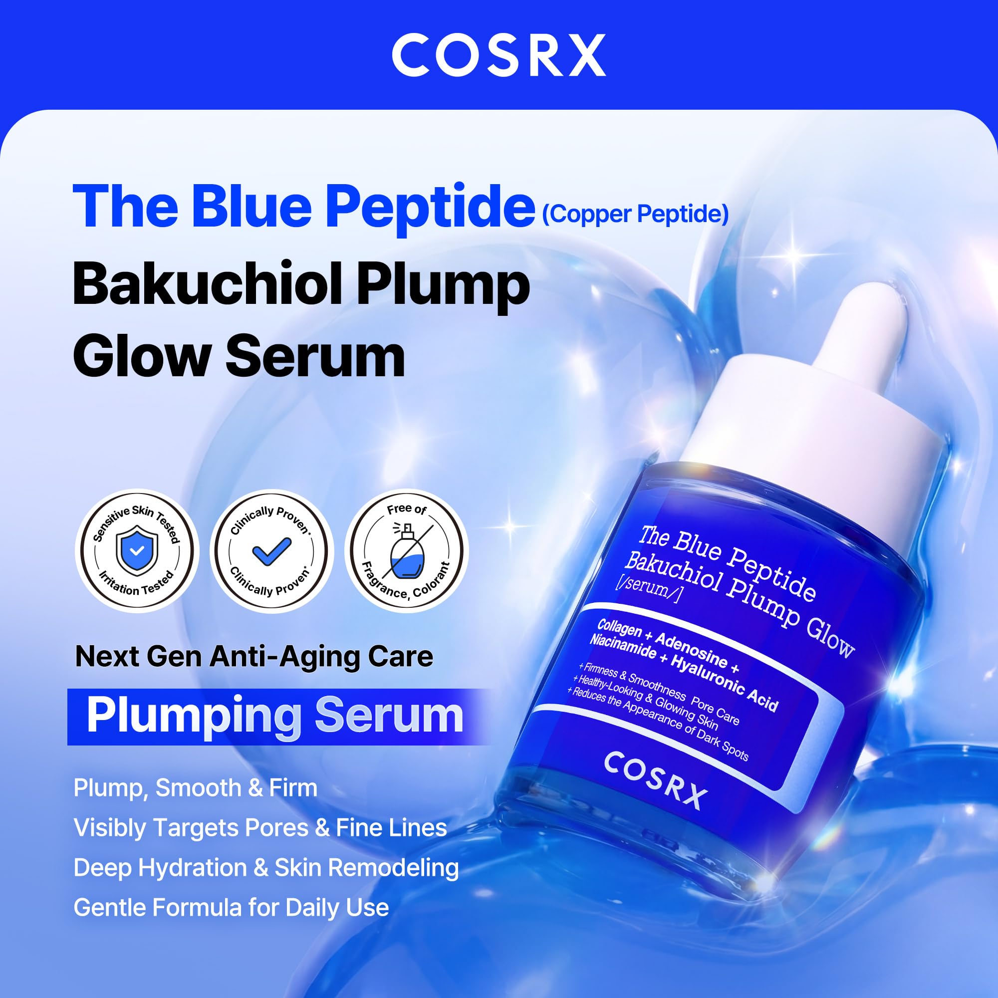 COSRX The Blue Copper Peptide Bakuchiol Serum, Glow &amp; - COSRX