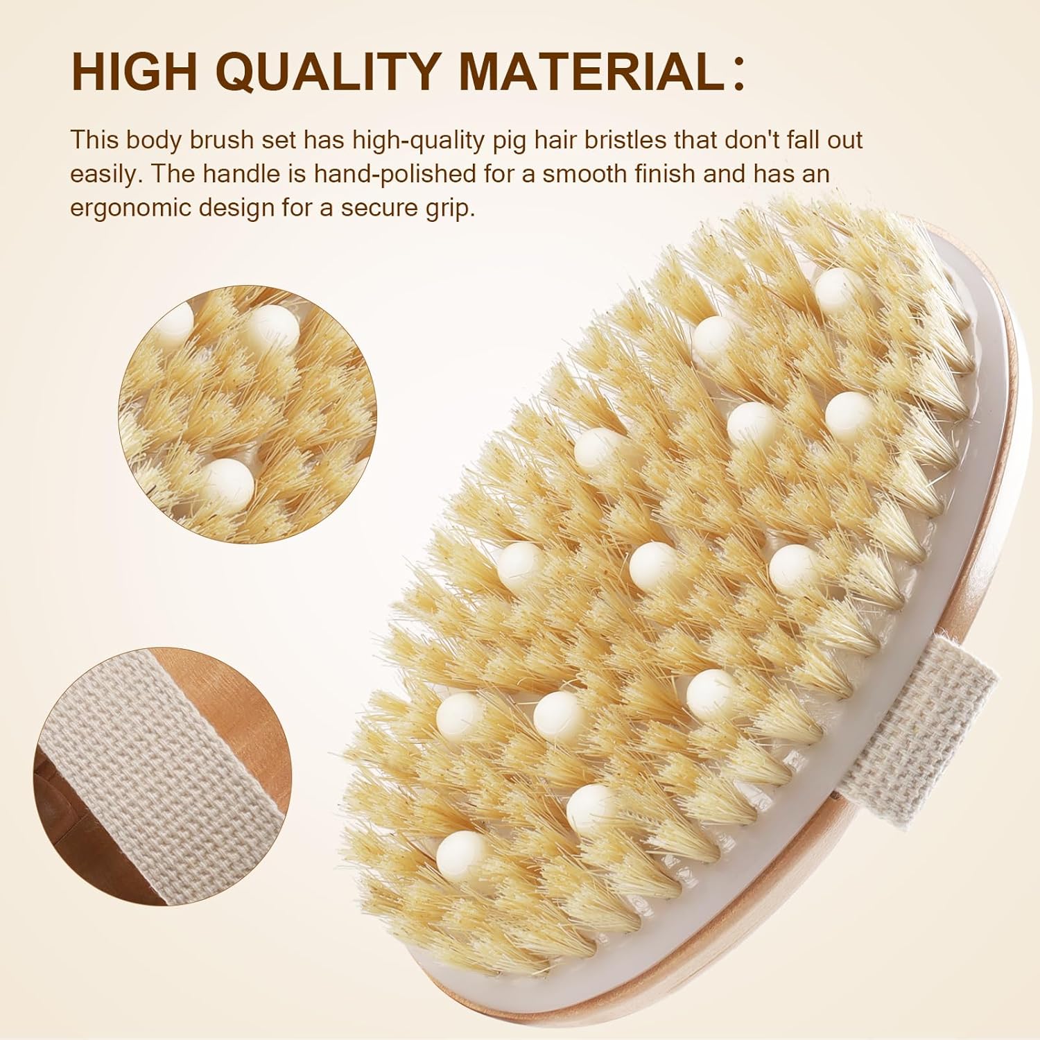 DEBETOOL dry brushing set with natural boar bristle body and face brush, featuring a wooden long handle scrub brush for exfoliation