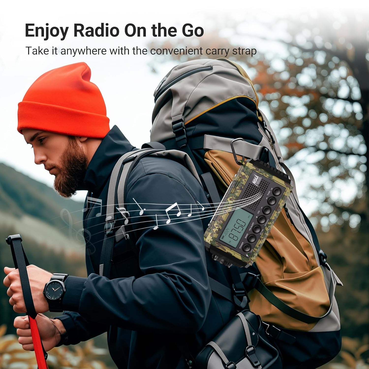 Portable Mesqool emergency radio with digital weather alerts, AM/FM, SW NOAA, and auto tuning for reliable weather updates.