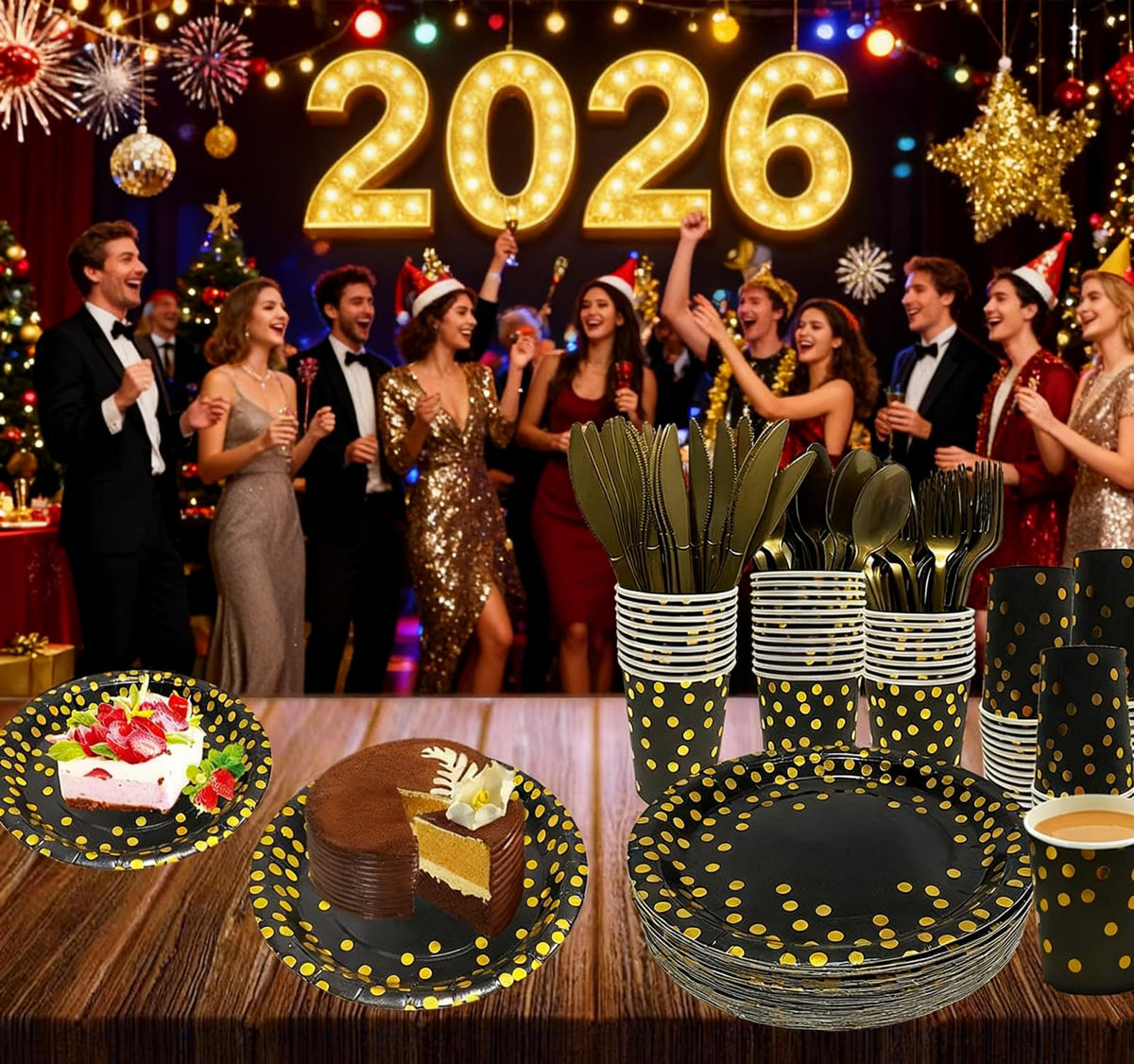 Black and Gold Party Decorations Supplies Paper Plates - Runeaoys Official Imagery - 3