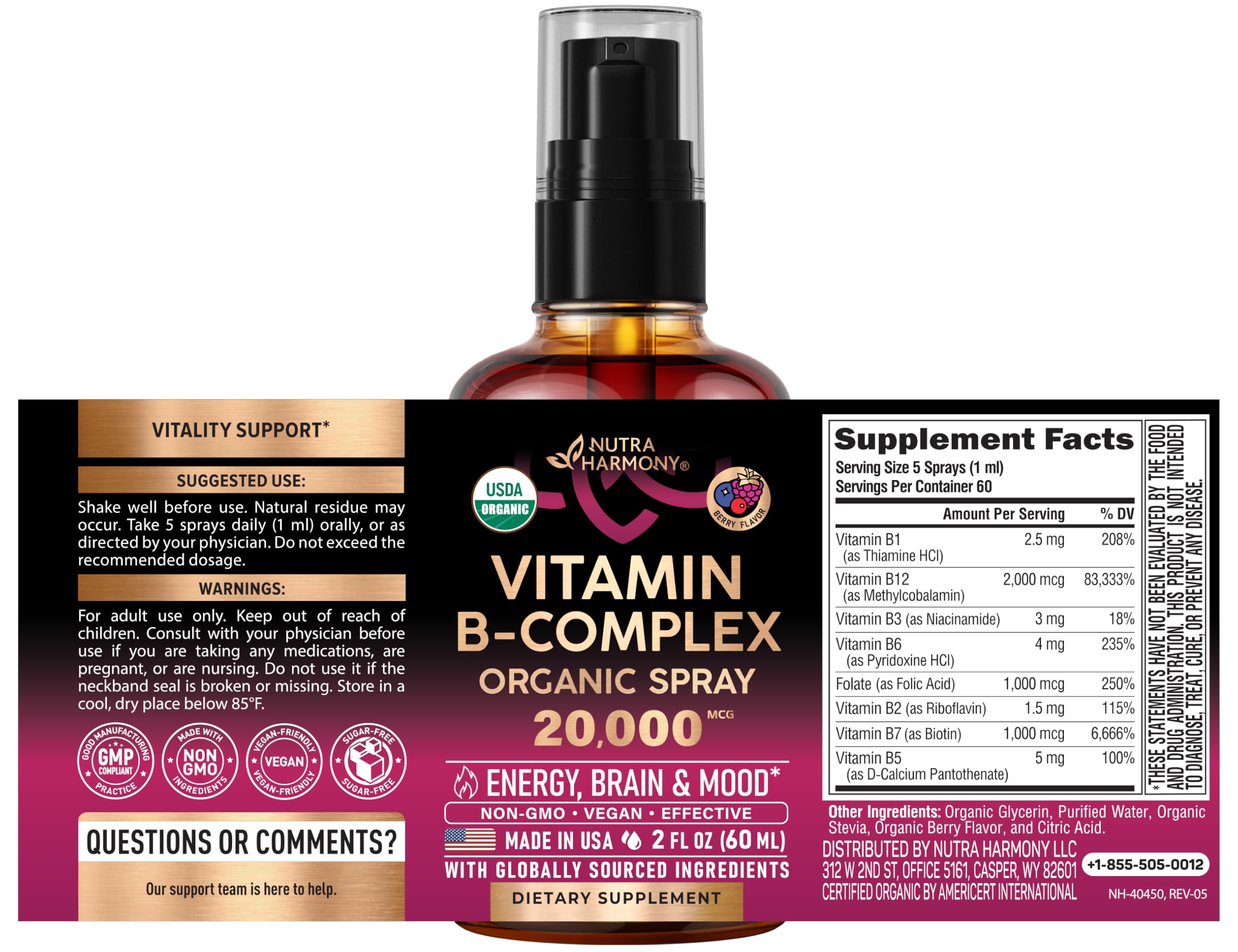 USDA Organic Vitamin B Complex 20000mcg - NUTRAHARMONY Official Imagery - 3