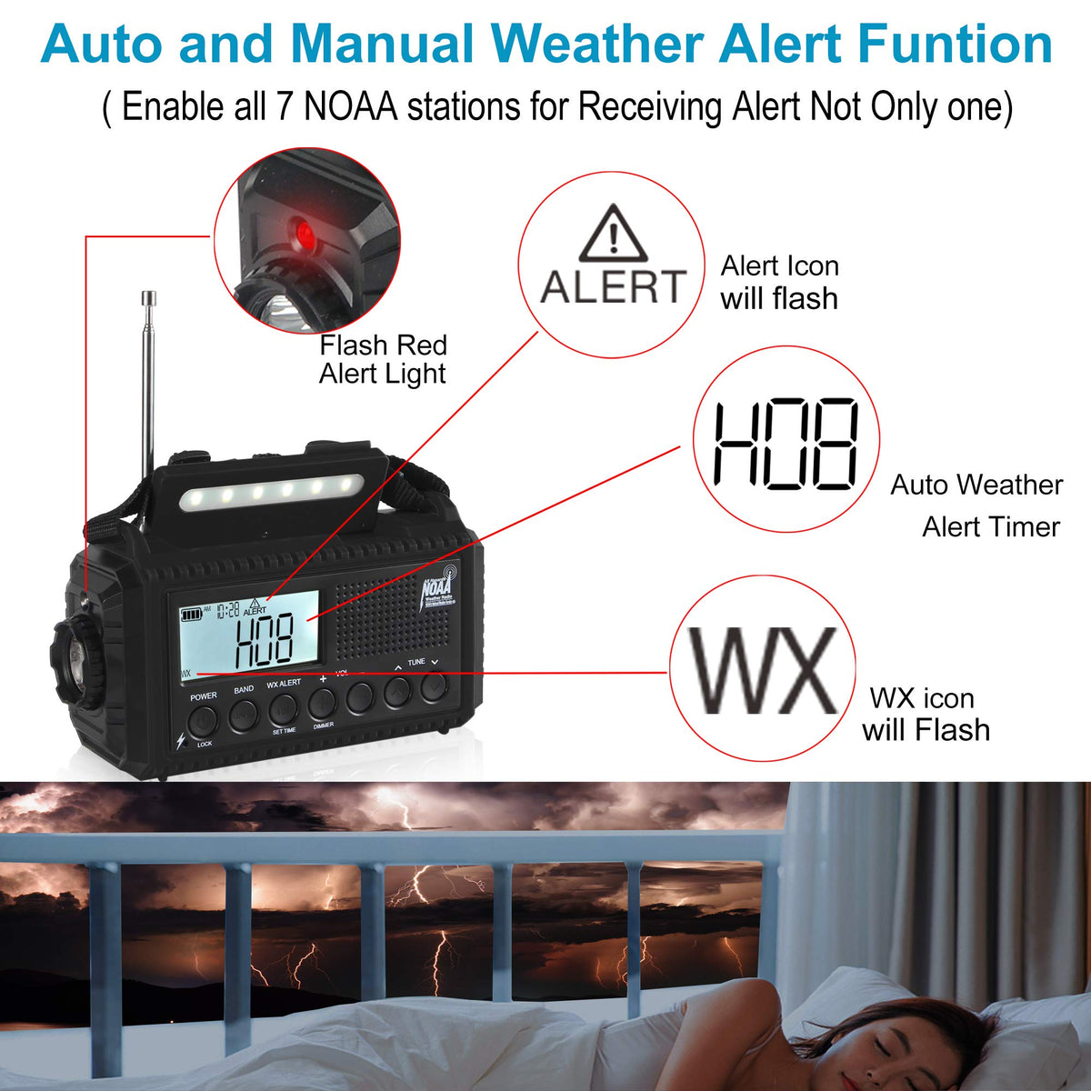 Weather Radio Auto Alert Digital with LCD Screen 5000mAh 5 - Mesqool Official Imagery - 3