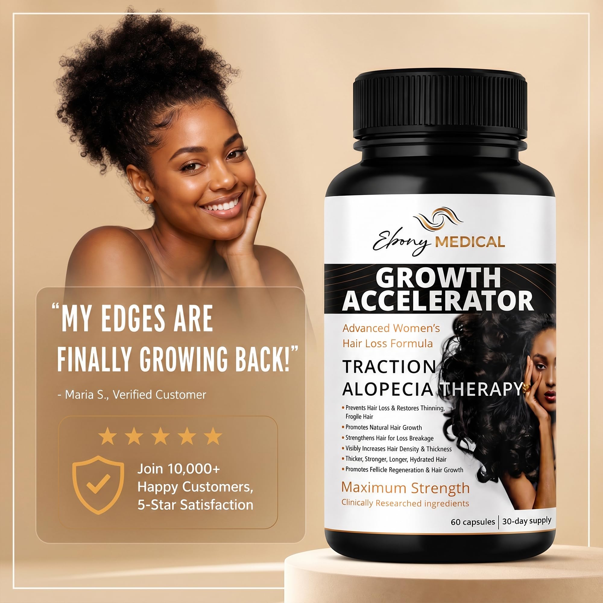 Ebony Medical Hair Growth Supplement Women Keratin Vitamins - Natural Curves Official Imagery - 6