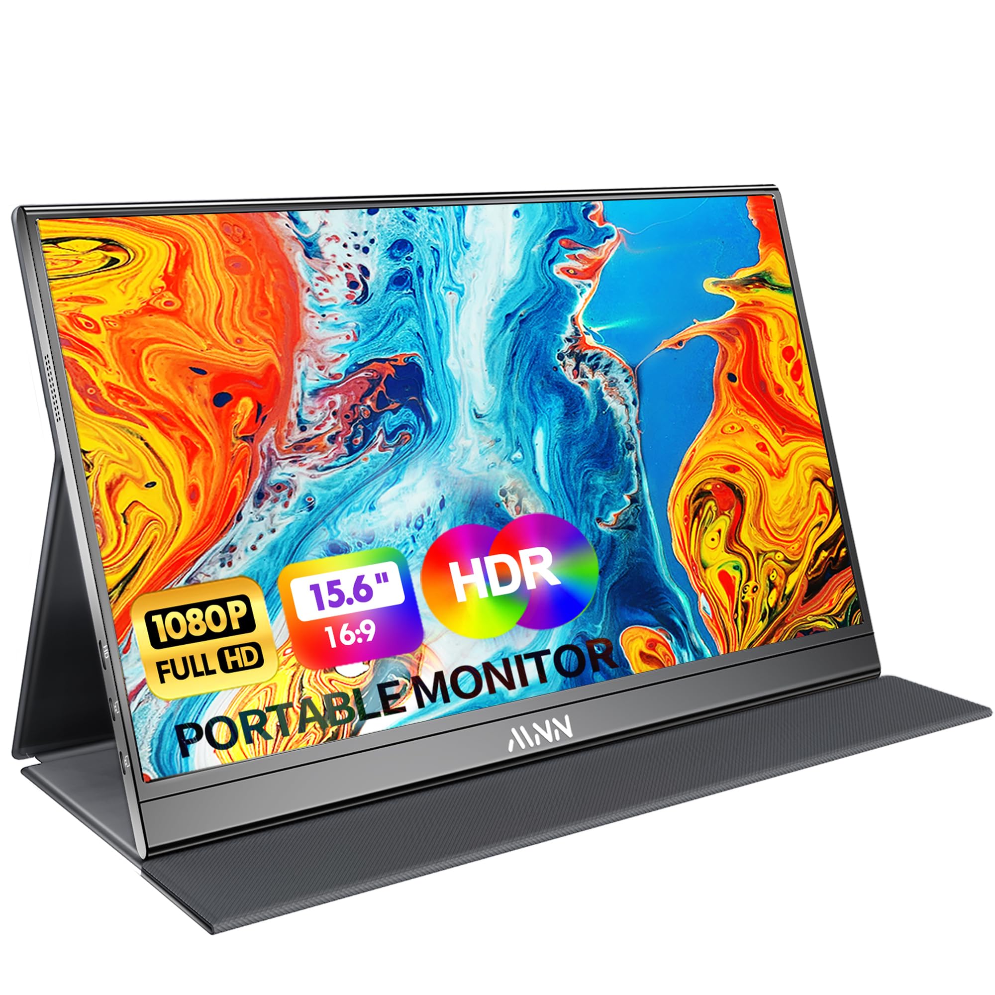 MNN 15.6-inch FHD portable monitor with USB-C and HDMI, IPS display, HDR support, ideal for gaming and laptop use