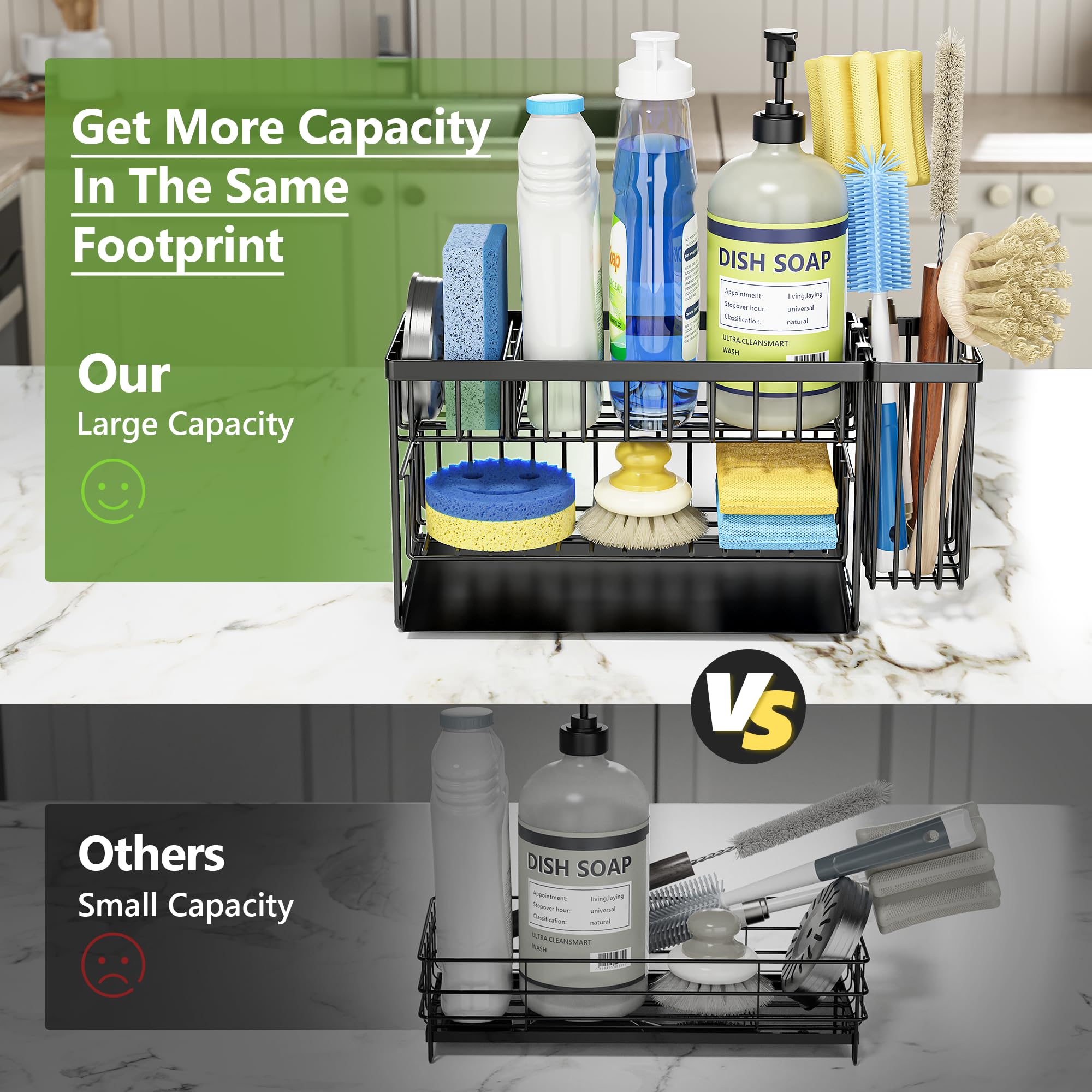 Cisily 2-Tier Kitchen Sink Caddy Organzier Rack with Dish Brush S - Cisily Official Product View 3