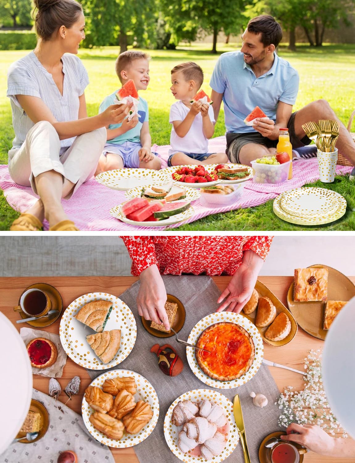 Nkaiso 141Pcs White Gold Paper Plates and Napkins Party - Nkaiso Official Imagery - 8