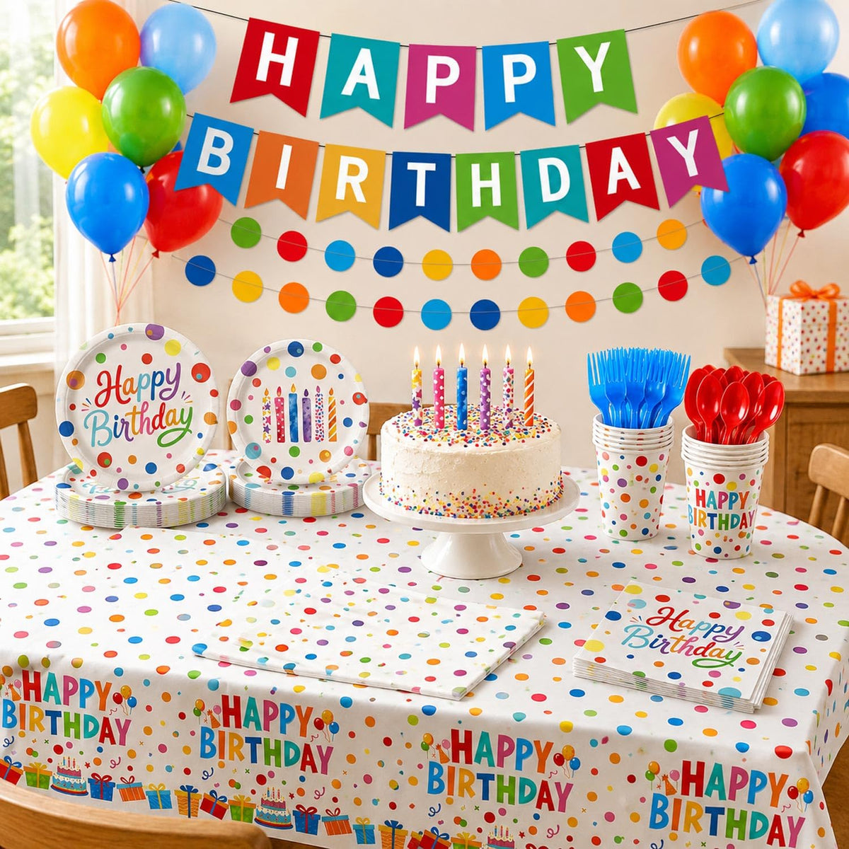 Happy Birthday Decorations 190PCS Colorful Dots Birthday - NKPDAXM Official Imagery - 5