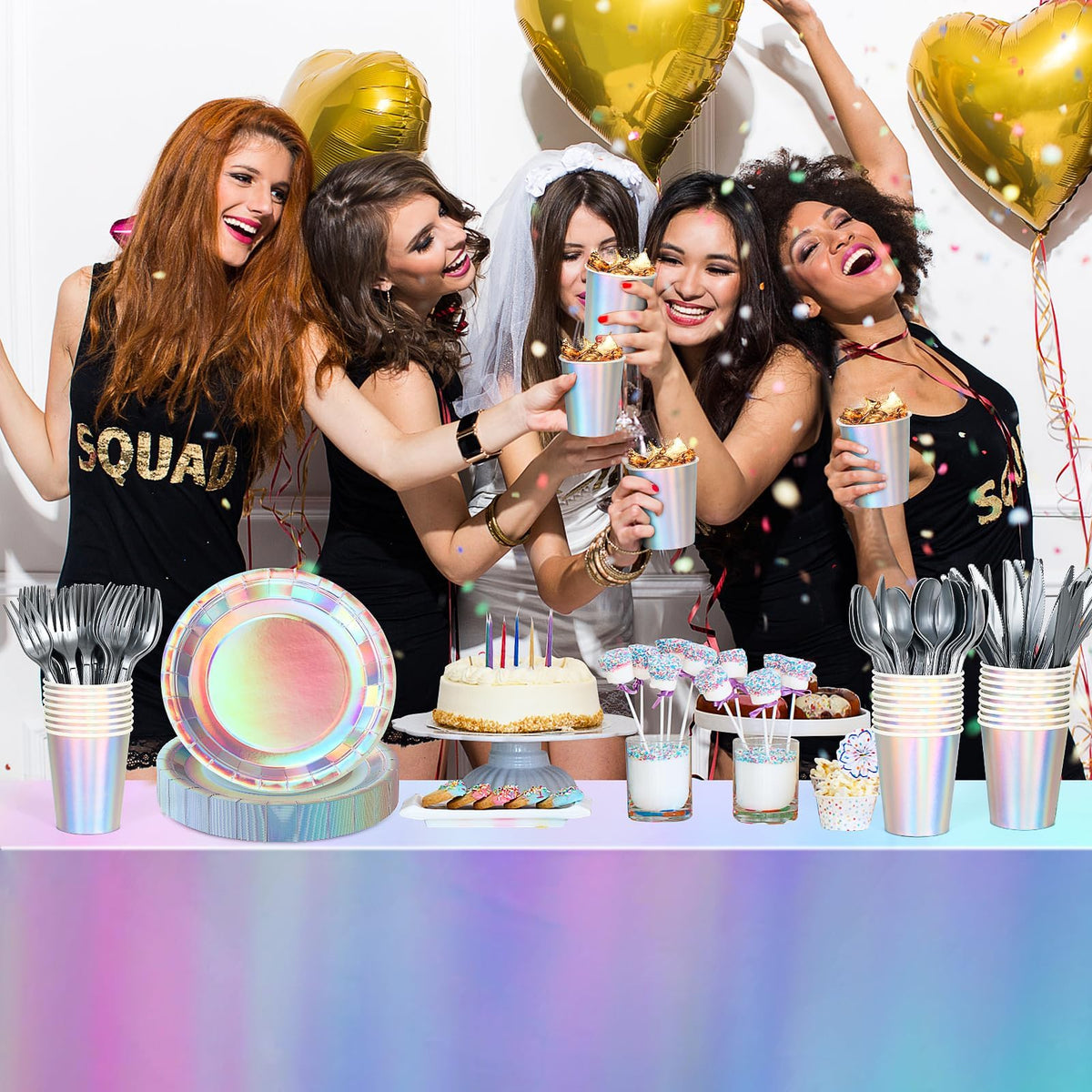 Iridescent Party Decorations 132 Pcs Disposable Iridescent - Childom Official Imagery - 6