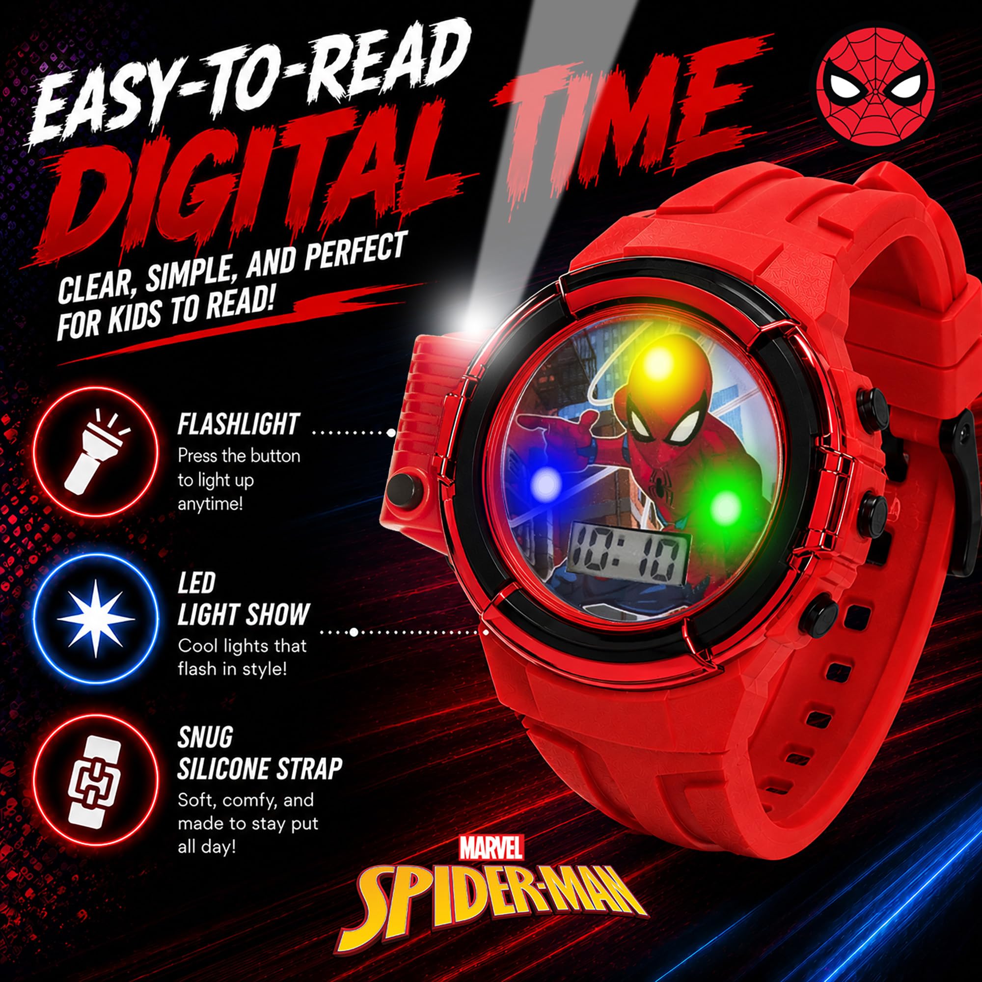 Accutime Marvel Spider-Man Flashlight Watch for Kids – Light-Up Fun wi - View 3