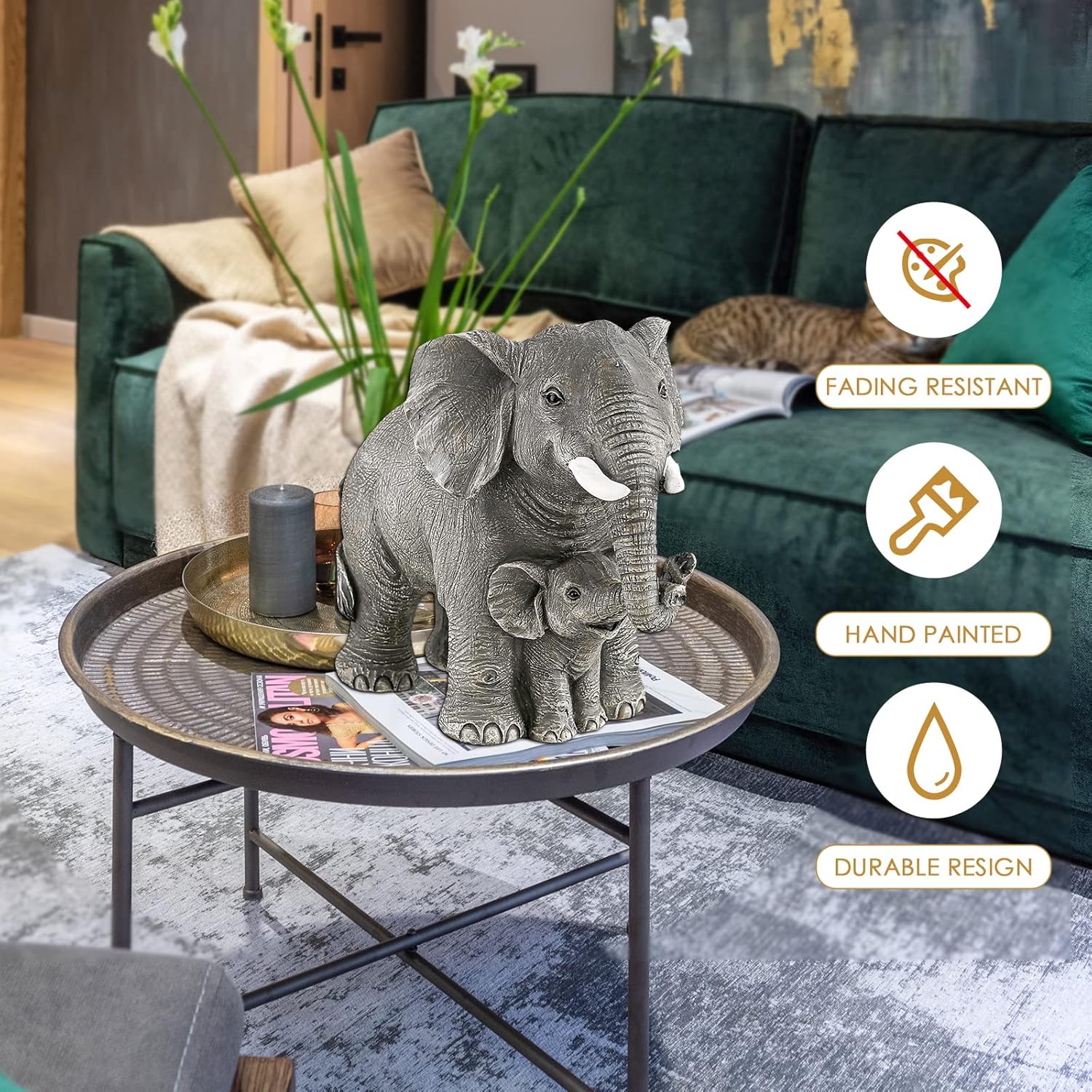 Ylncicn elephant statue decor, detailed elephant figurine suitable as mom or women gift, elegant animal sculpture for home decor