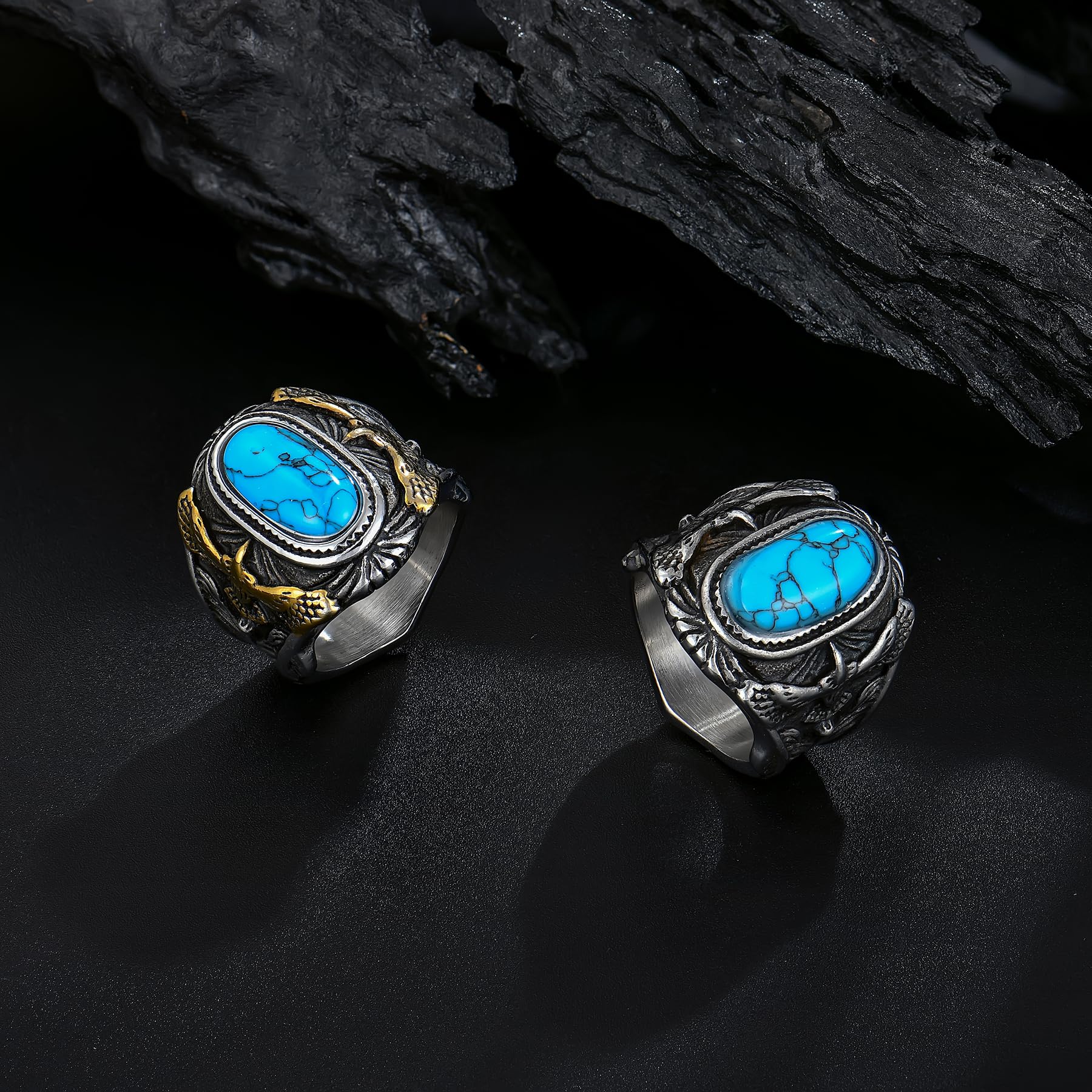 Wisbal Turquoise Biker Ring for Men – Stainless Steel