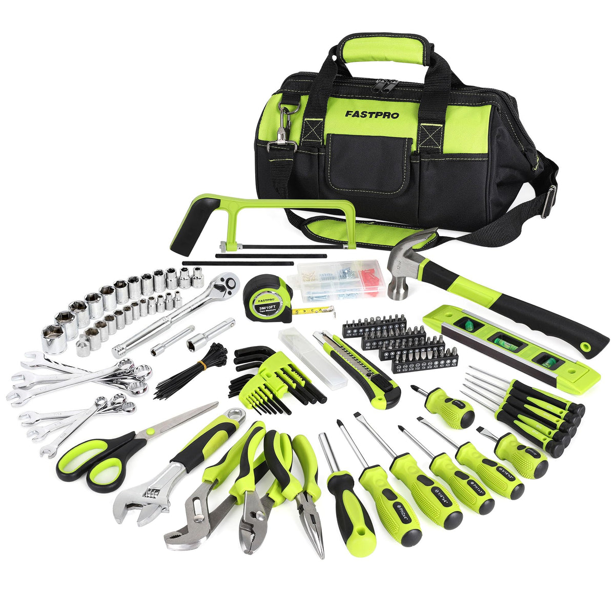 FASTPRO 267 Piece Home Tool Set with 13 Inch Tool Bag Green - FASTPRO Official Imagery - 1