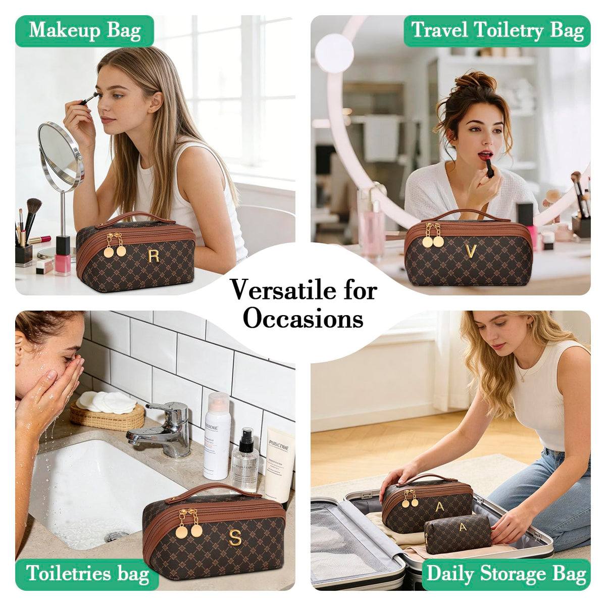 Initial Makeup Bag Personalized Gift for Women Teen Girls - CLOUDWINGS Official Imagery - 7