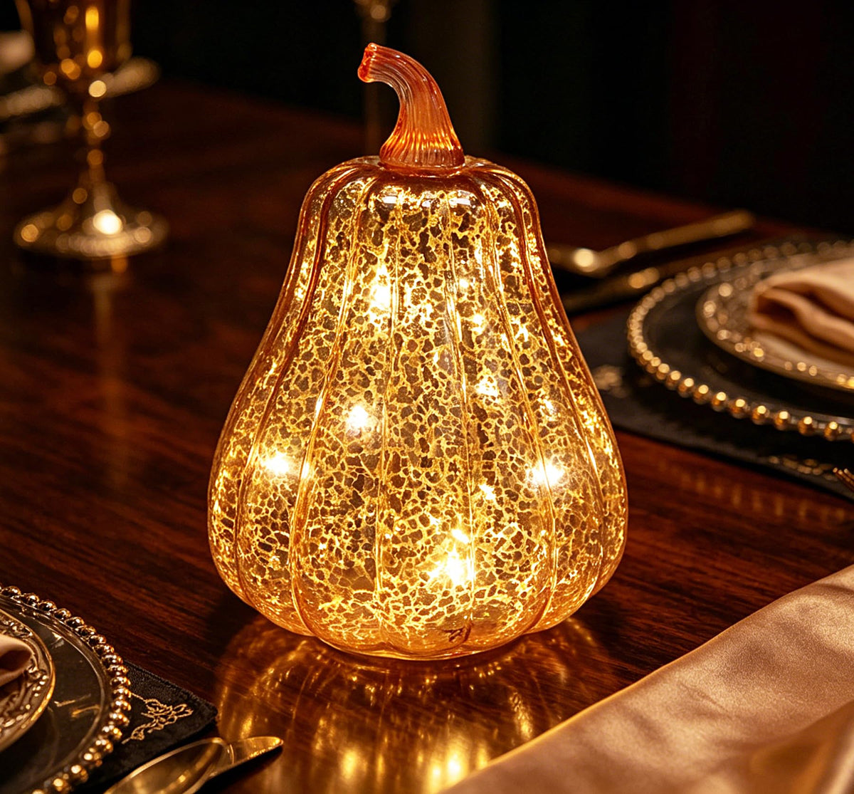 Fall Decorations for Home Mercury Glass Pumpkin Lights with - CFDECOR Official Imagery - 5