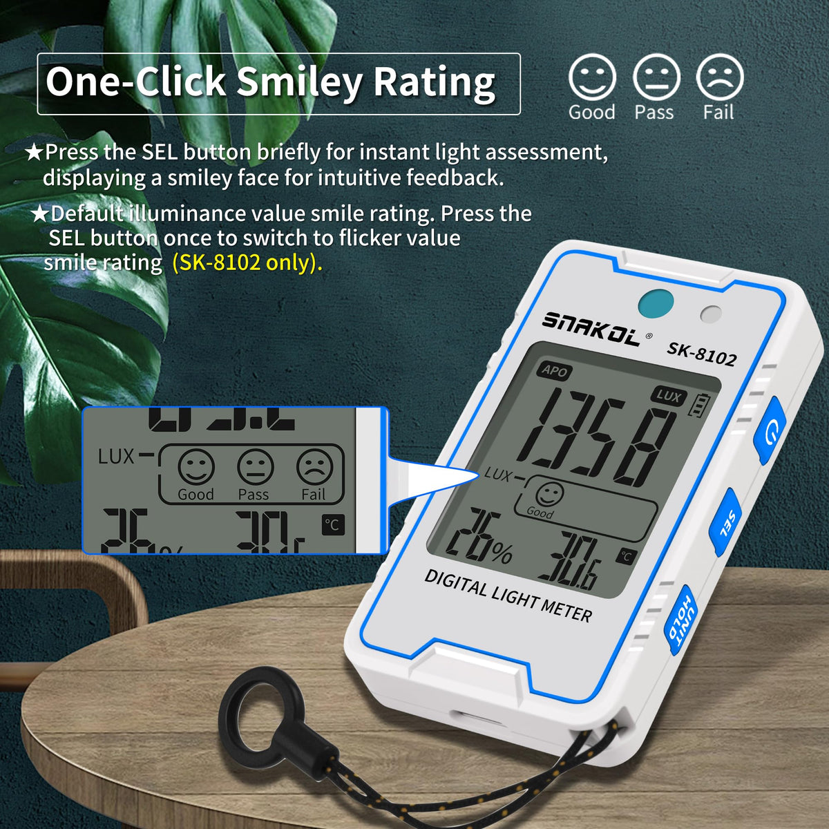 Digital Lux Meter Pocket Illuminance Tester with Temp - SNAKOL Official Imagery - 4