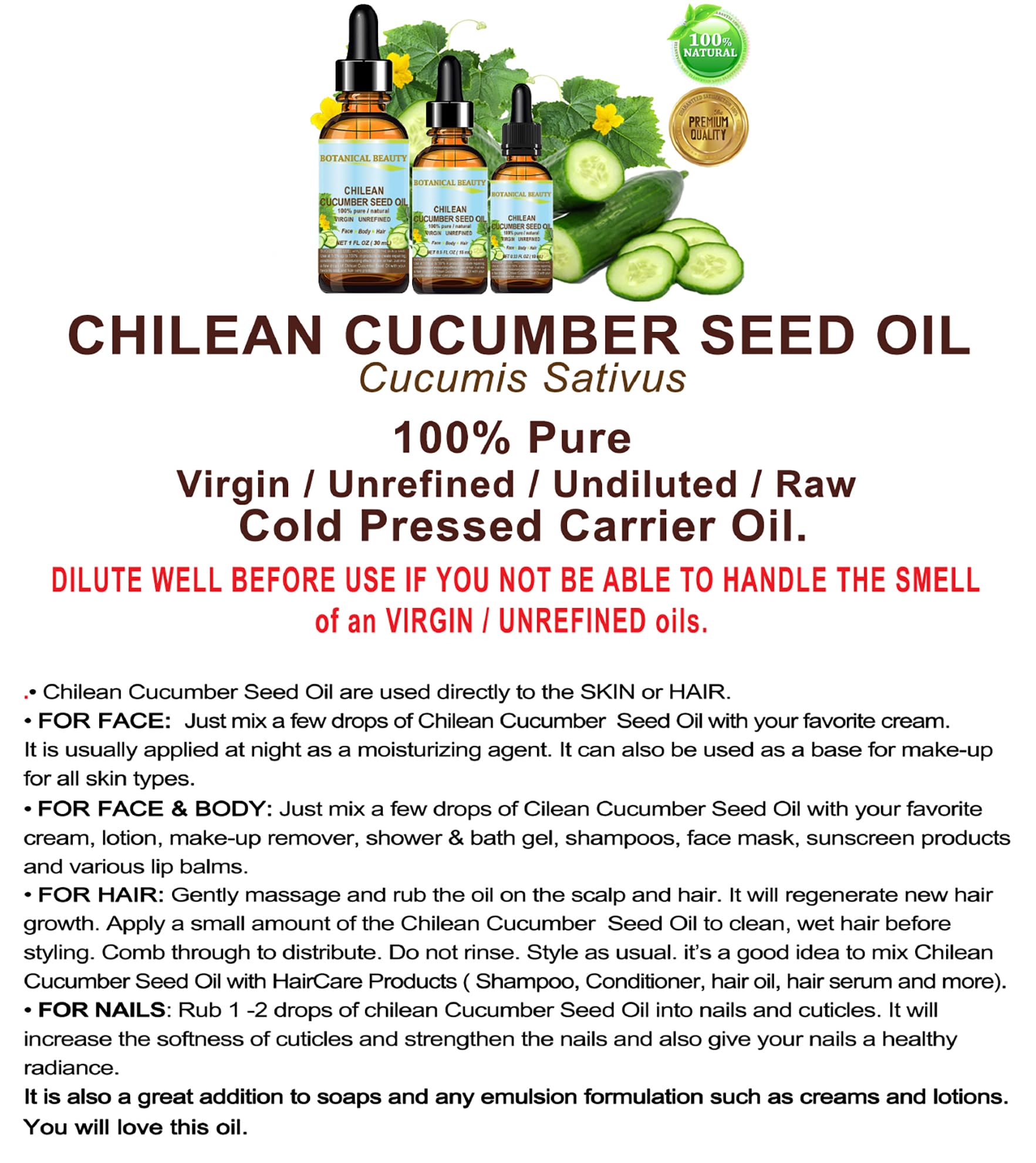Botanical Beauty CUCUMBER SEED OIL 100% Pure Natural Virgin - Botanical Beauty