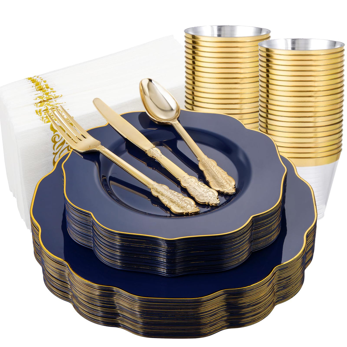 NOCCUR 175PCS Blue Plastic Plates with Disposable Silverware - NOCCUR Official Imagery - 1