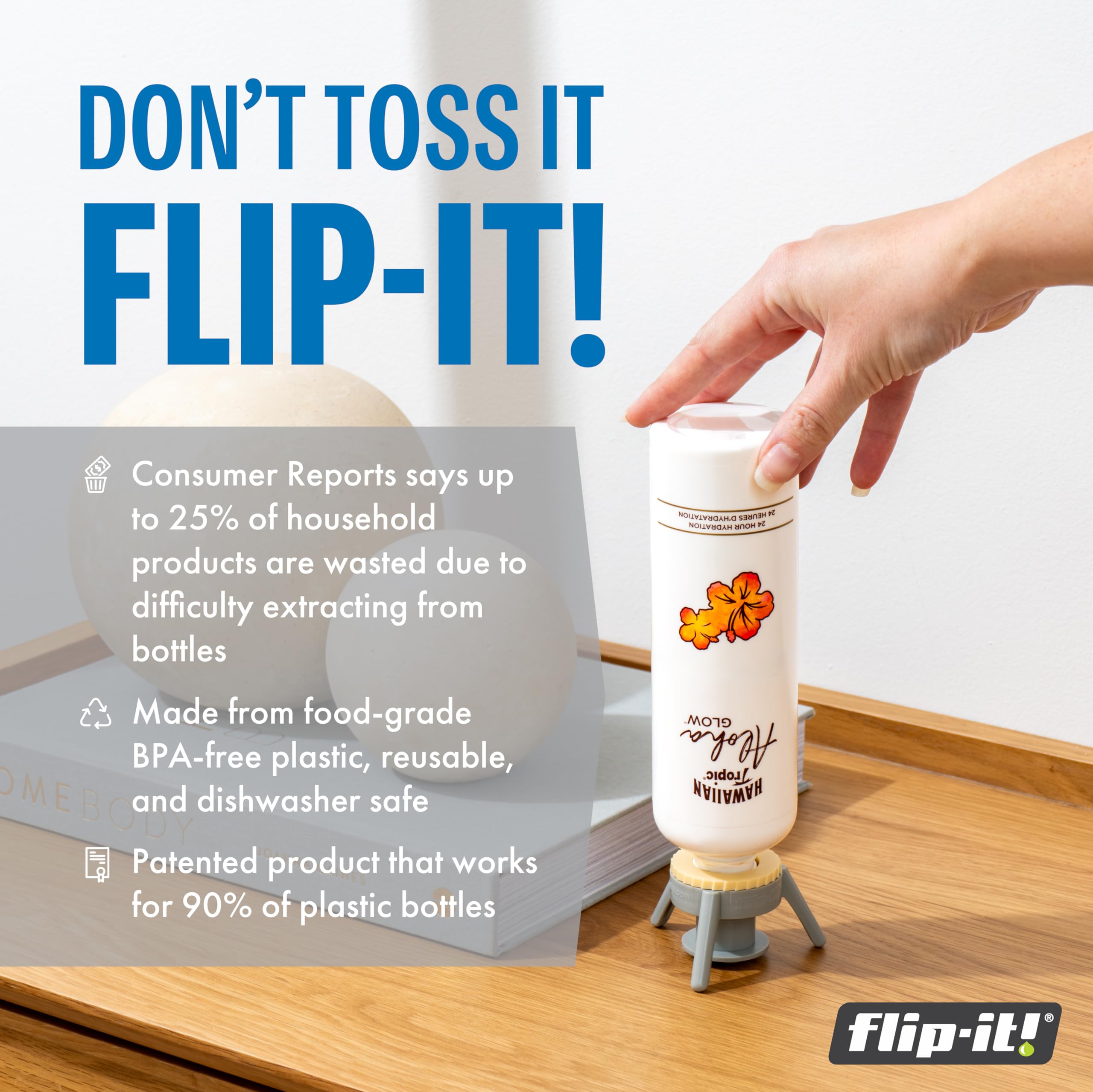 Flip-It! 2-Pack Premium Bottle Emptying Kit – No more wasted product - Fits most - Flip-It! Official Product View 2