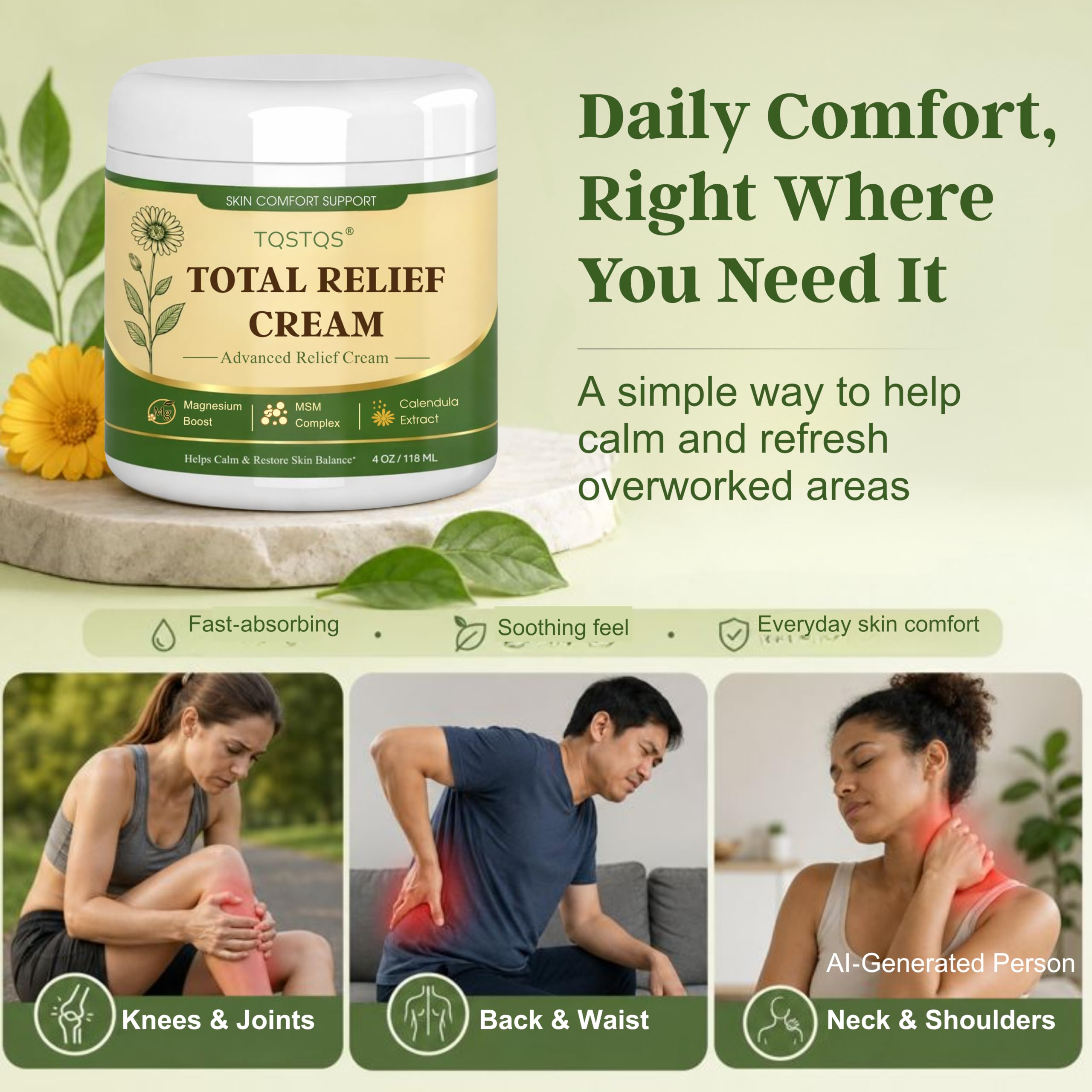 TQSTQS Magnesium Cream – Foot, Hand & Back Relief 4 oz