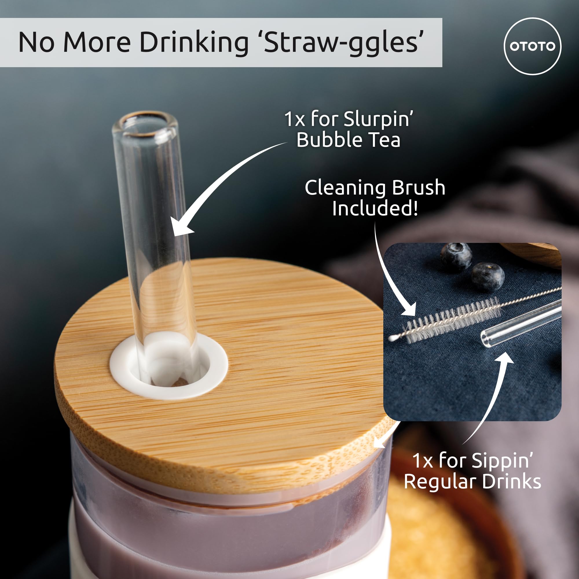 OTOTO NEW Bonesy Glass Tumbler with Straw and Lid - 16.90oz Cute Water - View 8