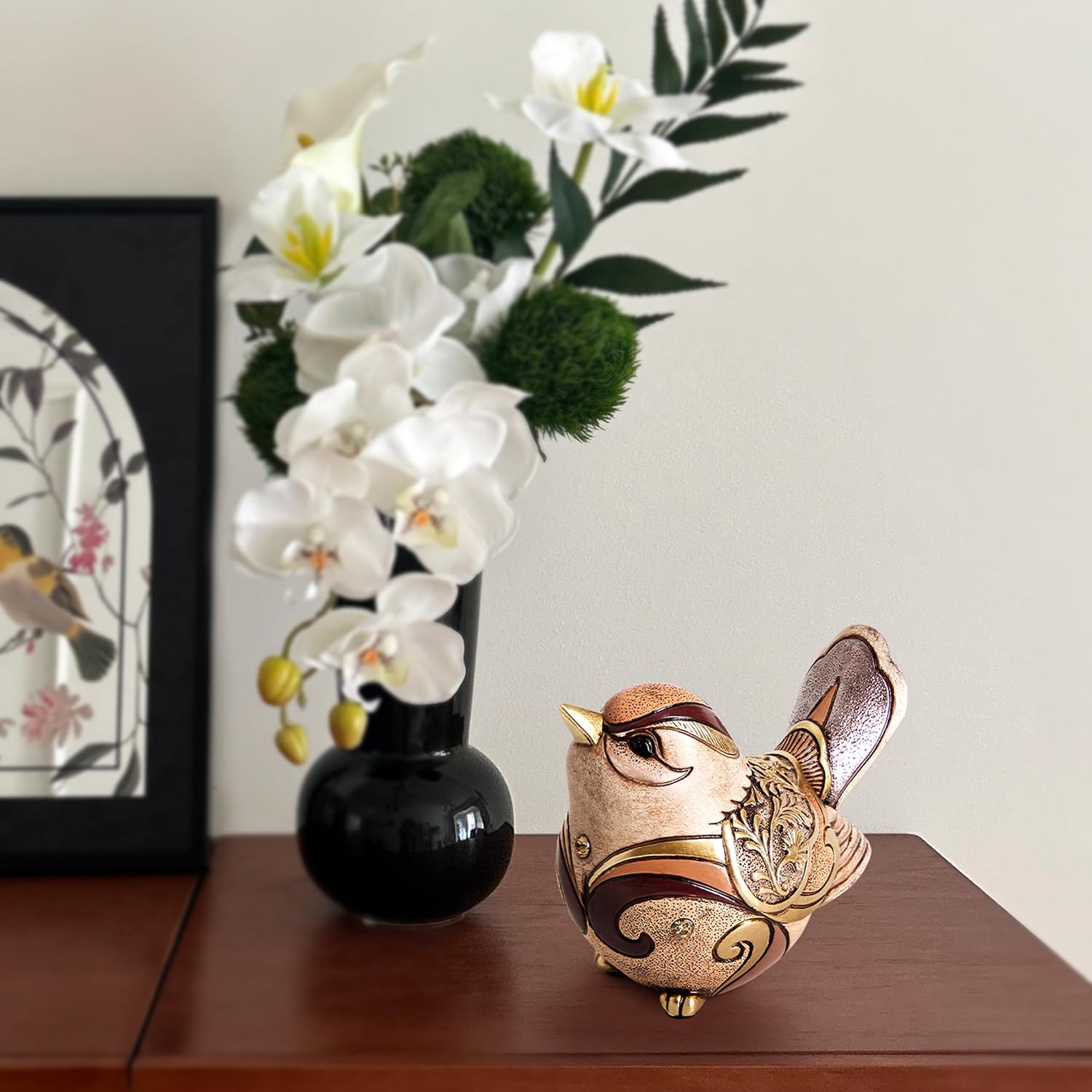 Leekung boho bird figurine sculpture for home decor, decorative bird statue for shelf accents, natural bird design.