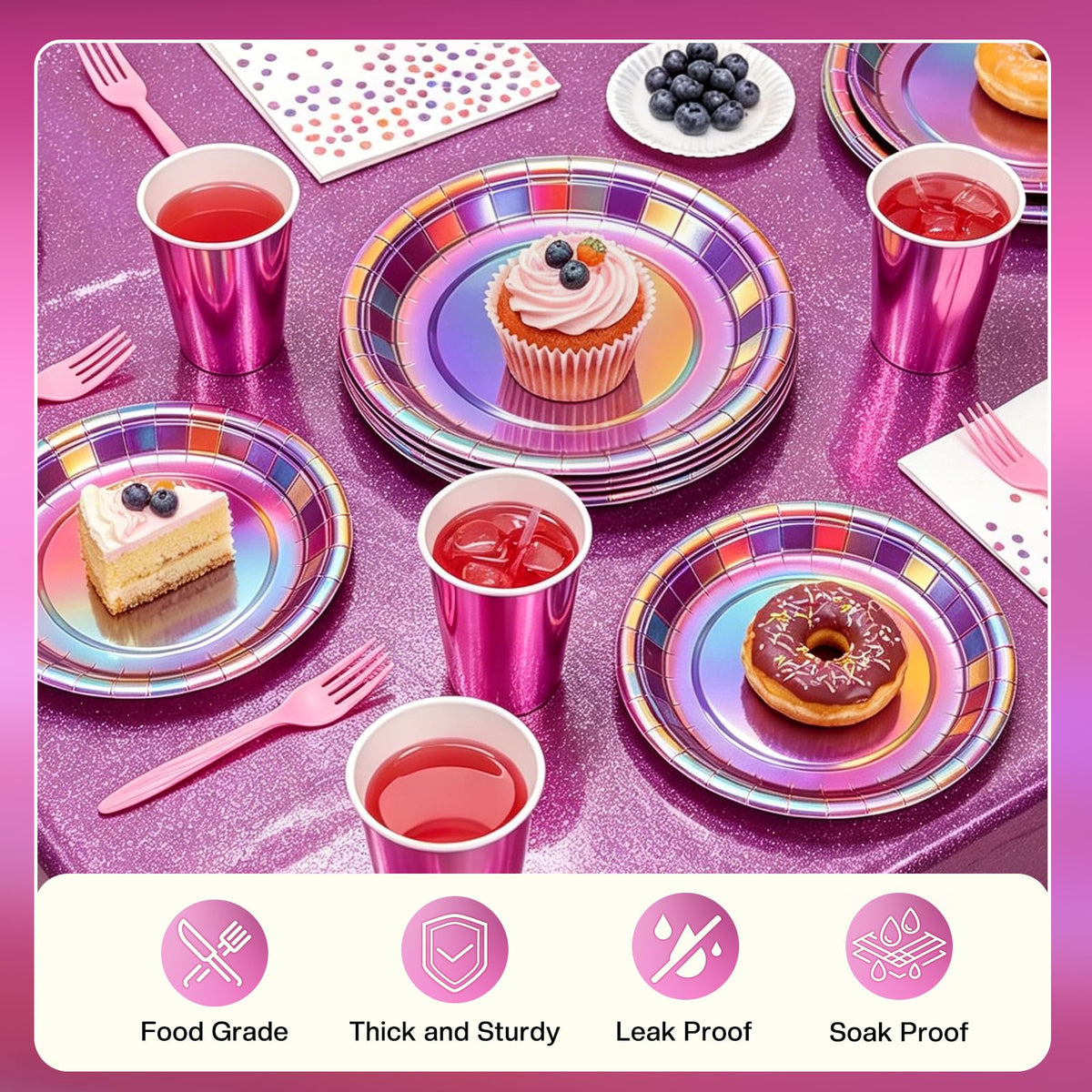 Pink Iridescent Party Supplies Holographic Birthday - CQQLMQQD Official Imagery - 6