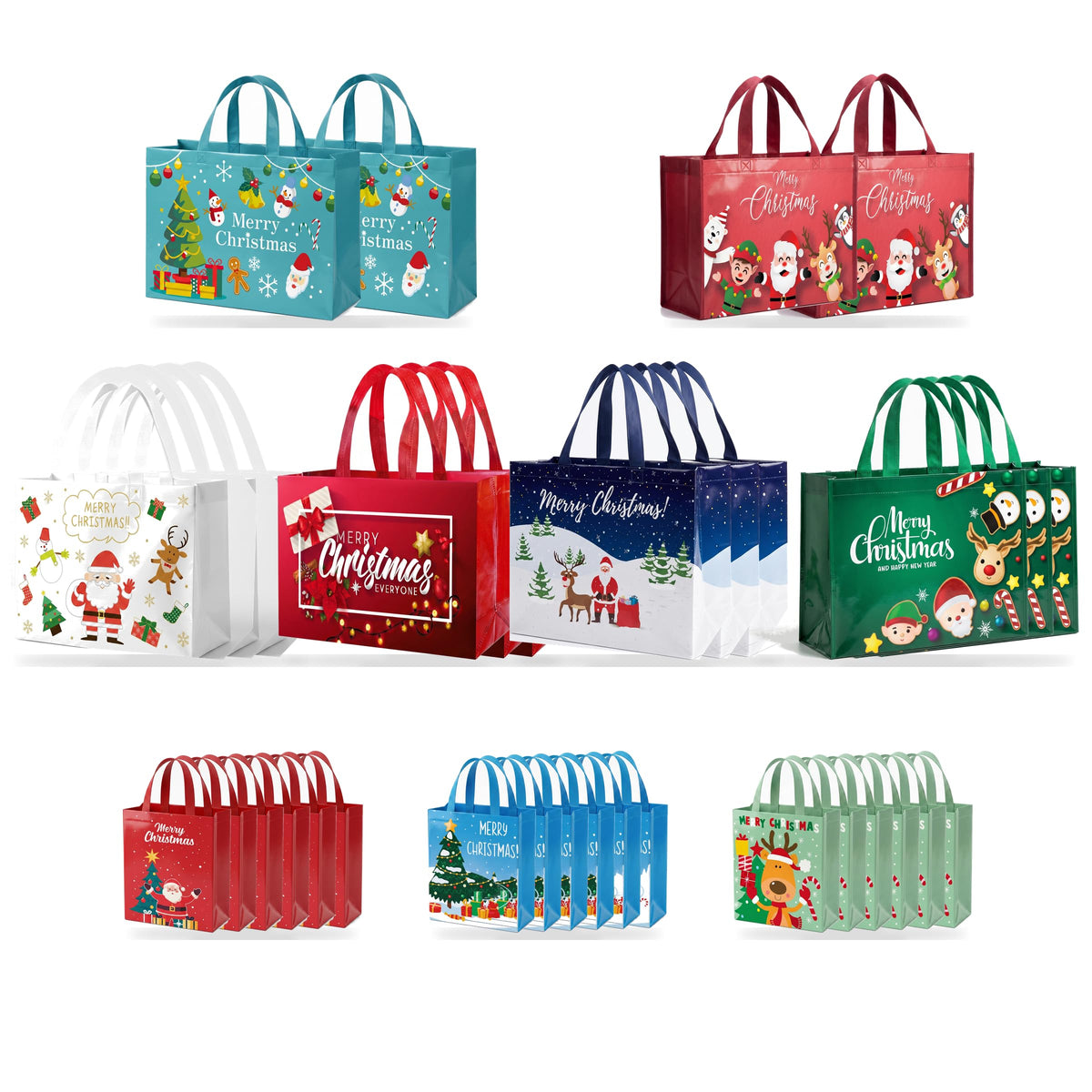 IPQXE 34 Pack Christmas Gift Bags Assorted Sizes Reusable - IPQXE Official Imagery - 1