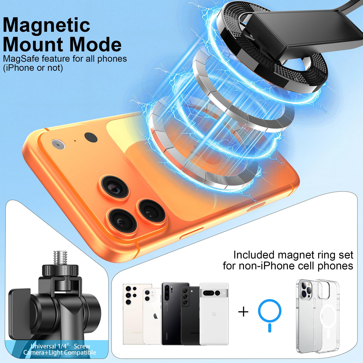 53 Magnetic Selfie Stick Tripod 4 Leg Base 1 4 Mount Remote - ACKIMA Official Imagery - 3