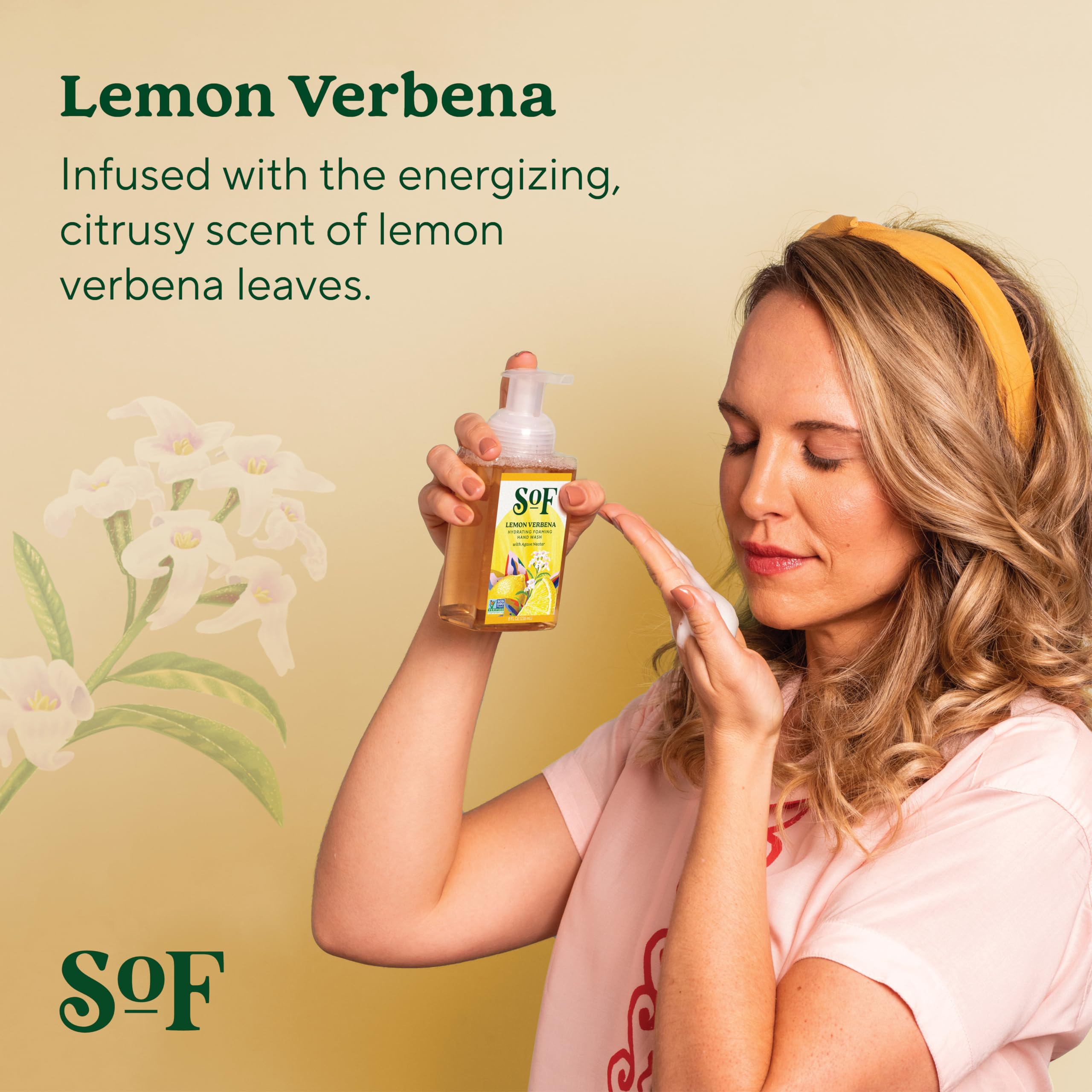 SoF Lemon Verbena Foaming Hand Wash, 3 Pack, Agave & Coconut Oil