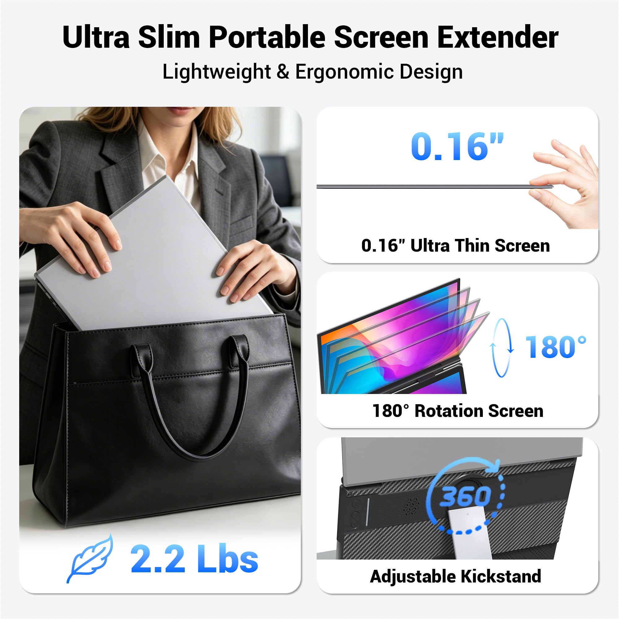 kasorey Laptop Screen Extender, 15.6'' FHD 1080P Dual Portable Monitor - View 7