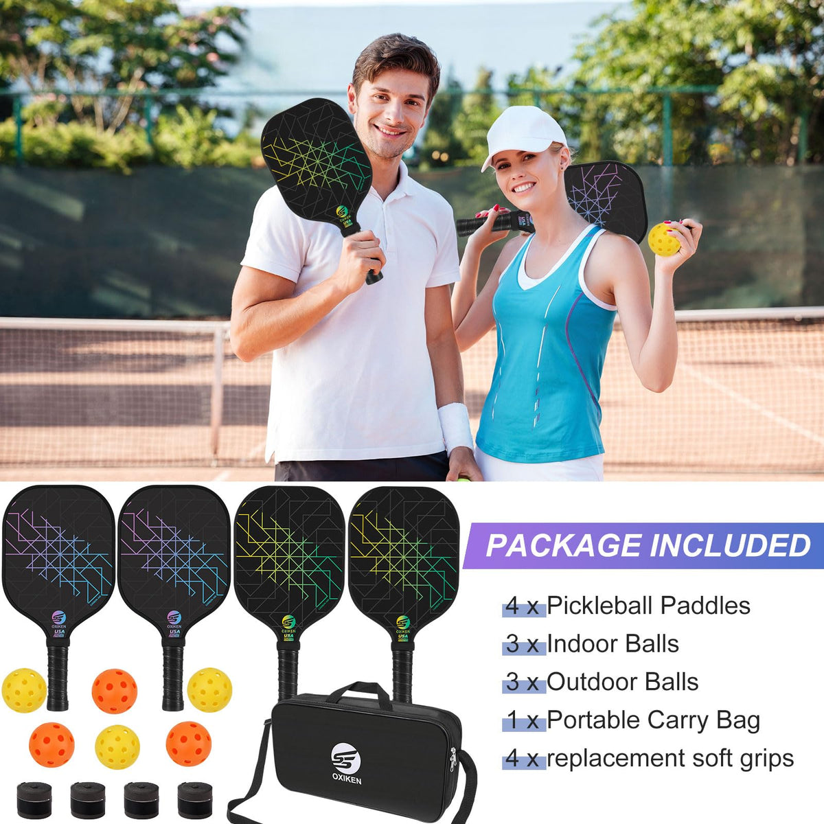 Pickleball Paddles Set of 4 USAPA Approved Pickleball Set - SS OXIKEN Official Imagery - 6