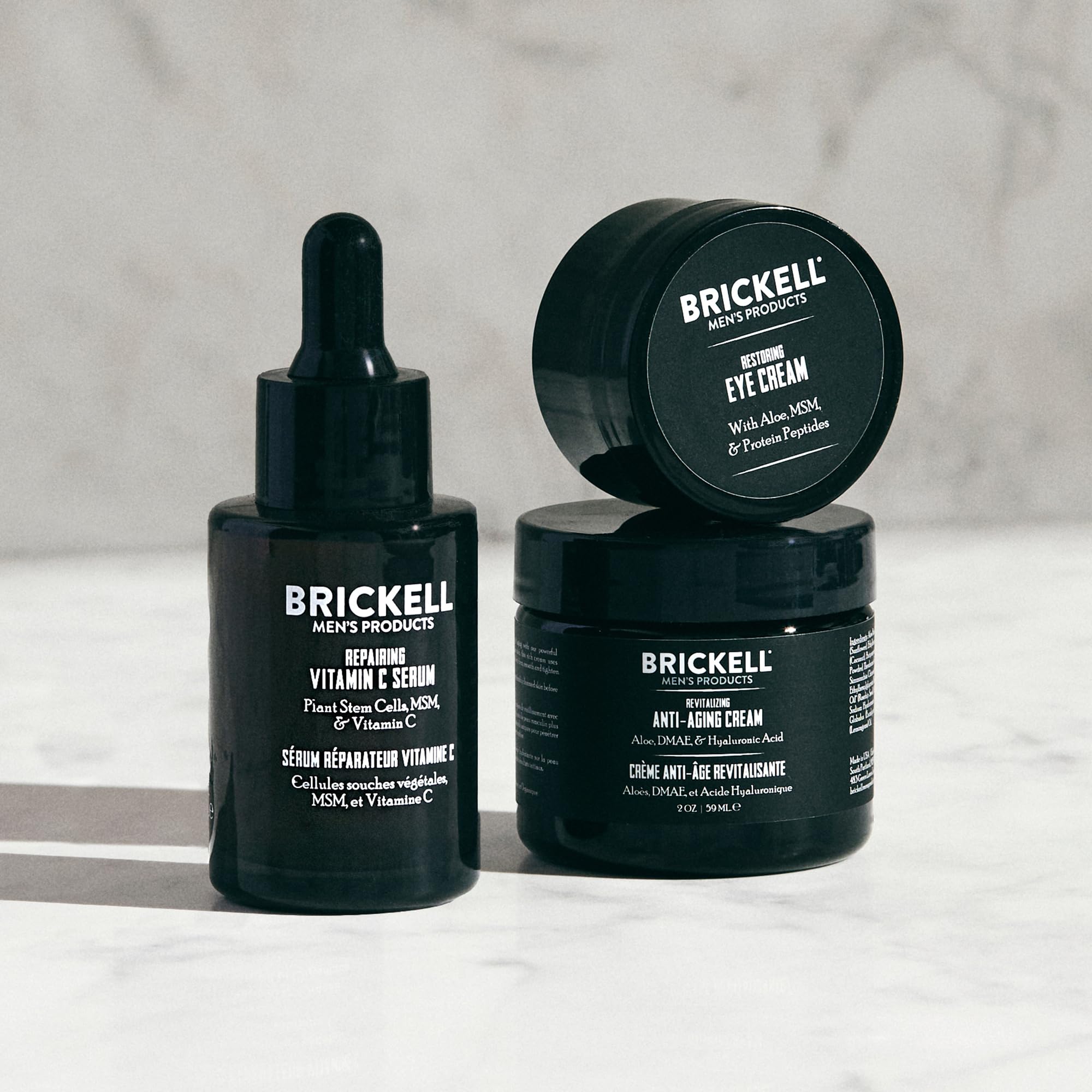 Brickell Men's Advanced Anti-Aging Routine, Night Face Cream, Facial Serum and Eye Cream, With Hyaluronic Acid, Vitamin C, and MSM, Scented, Skin Care Gift Set - Brickell Men's Products Official Product View 4