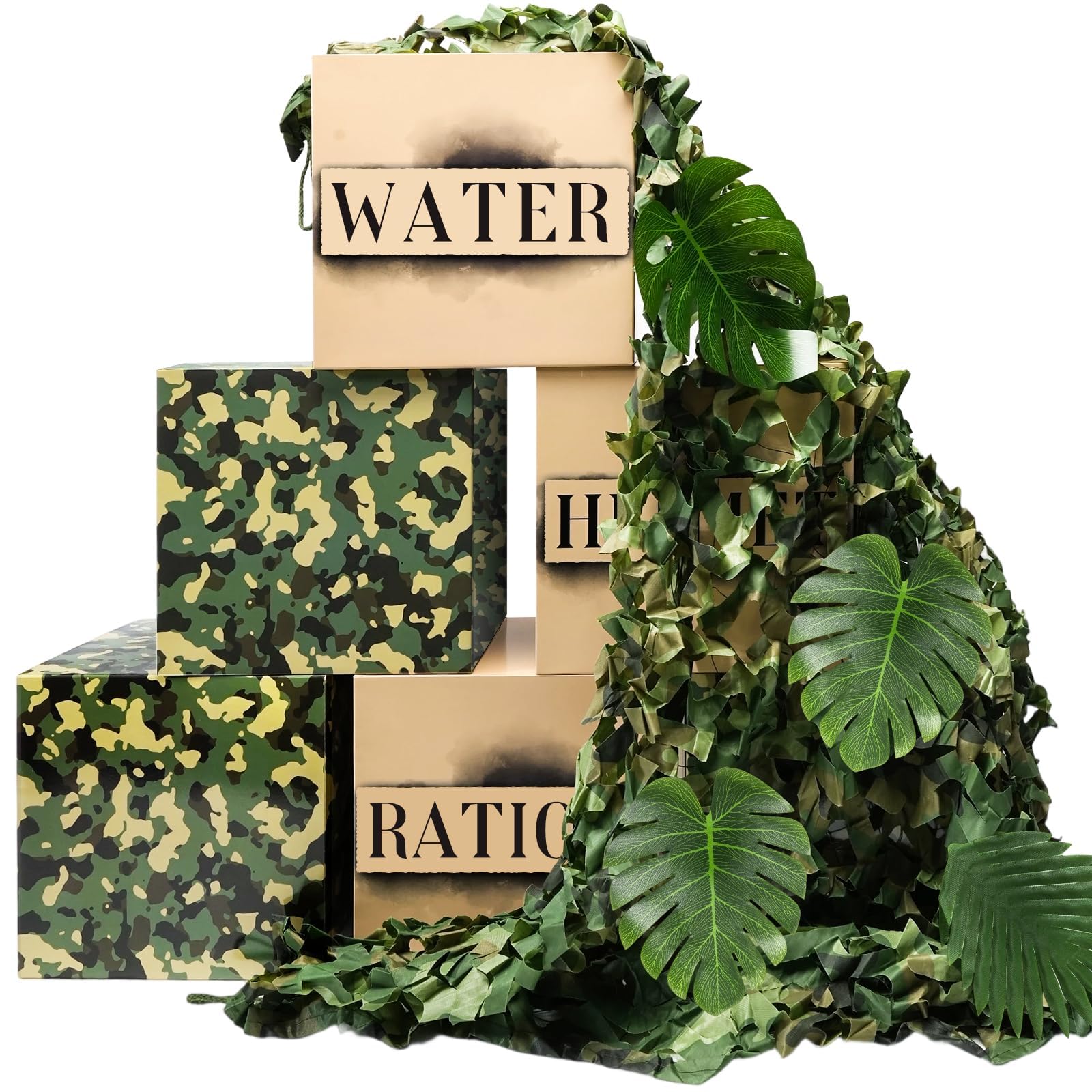 19 Pcs Camo Boxes Decor Army Party Decorations for Jungle Camo - Product Imagery