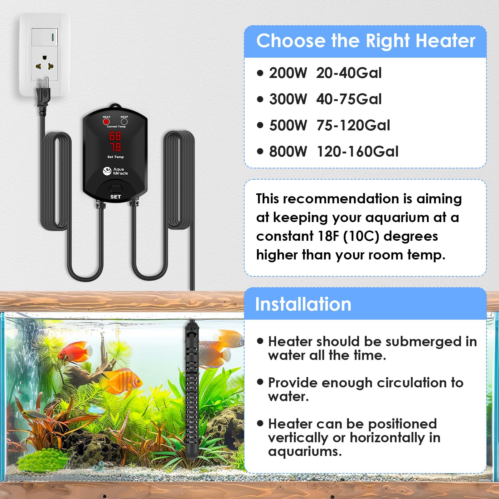 AquaMiracle Aquarium Heater Fish Tank Heater 300W with Dry-Run/Ov - AquaMiracle Official Product View 8