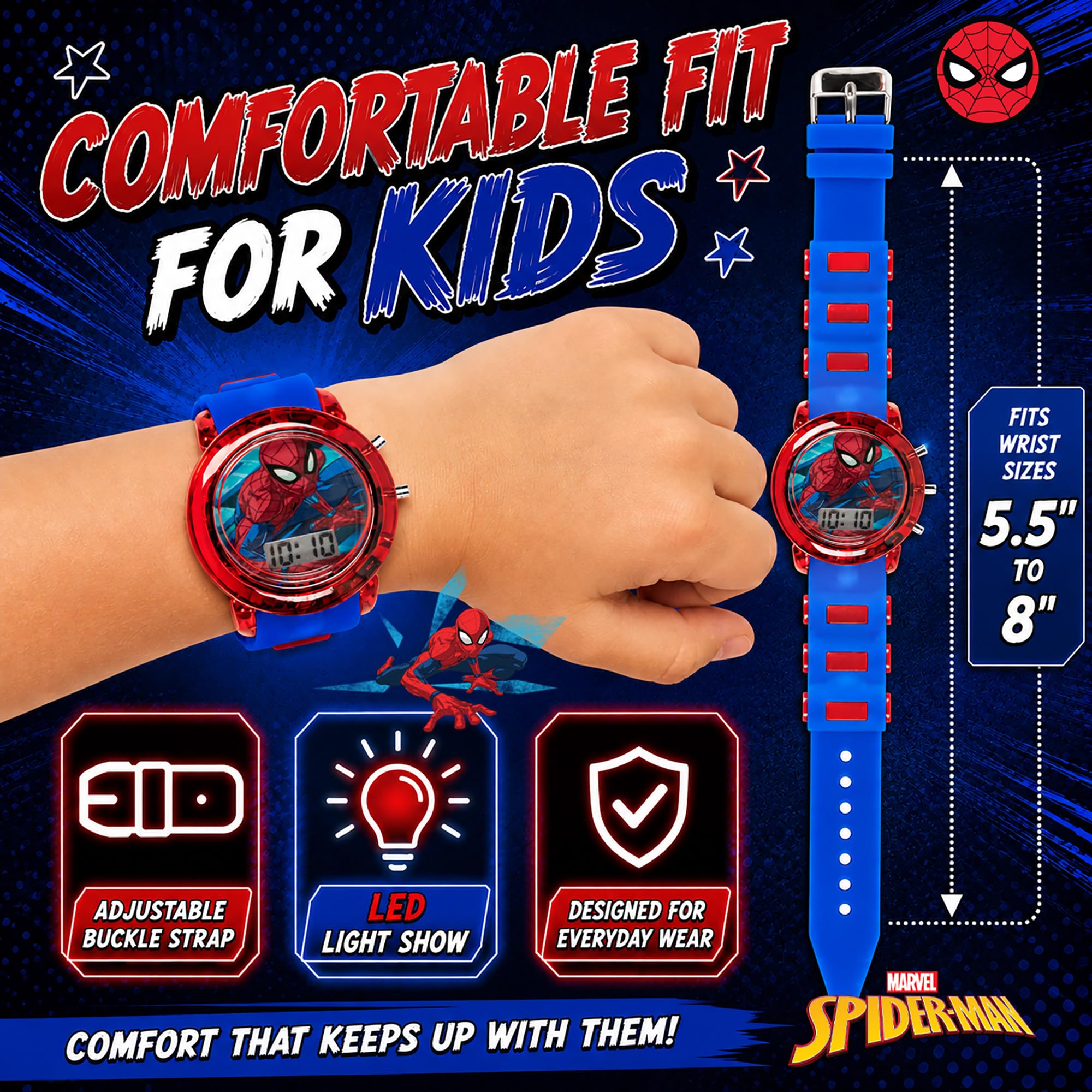 Marvel Spider-Man Kids' LCD Watch – Flashing LED Bullet Band, Digital - View 5