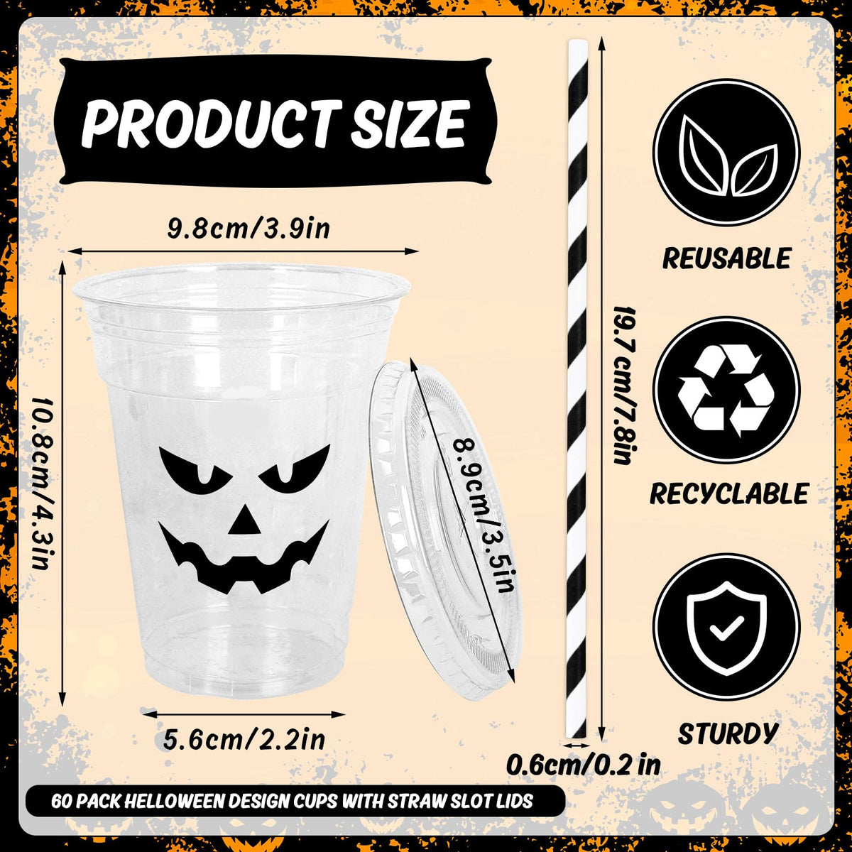 Whaline 60Pcs Halloween Disposable Plastic Cups with Lids - Whaline Official Imagery - 4