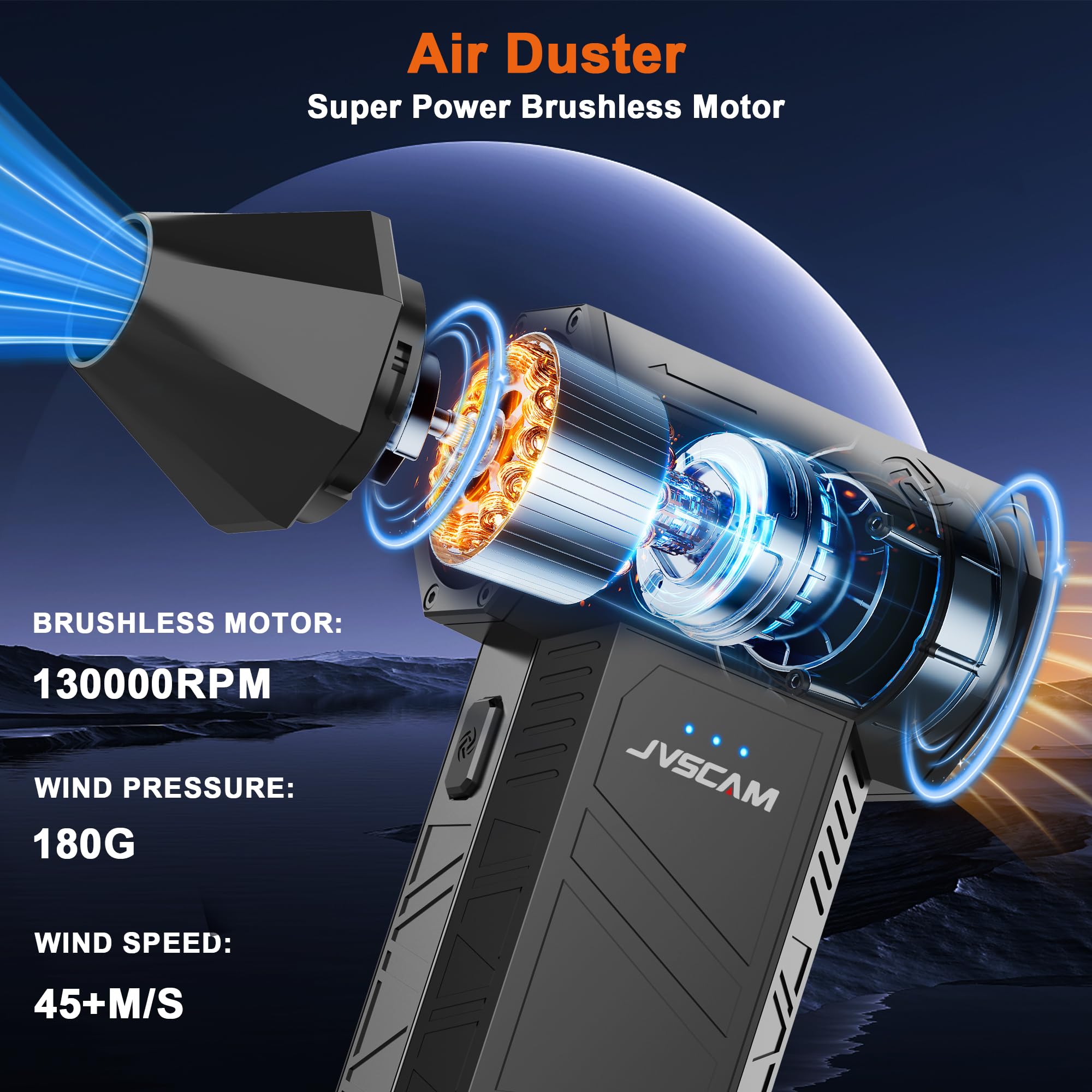 JVSCAM Compressed Air Duster-130000RPM Super Power Air Blower wit by JVSCAM - Angle View 3